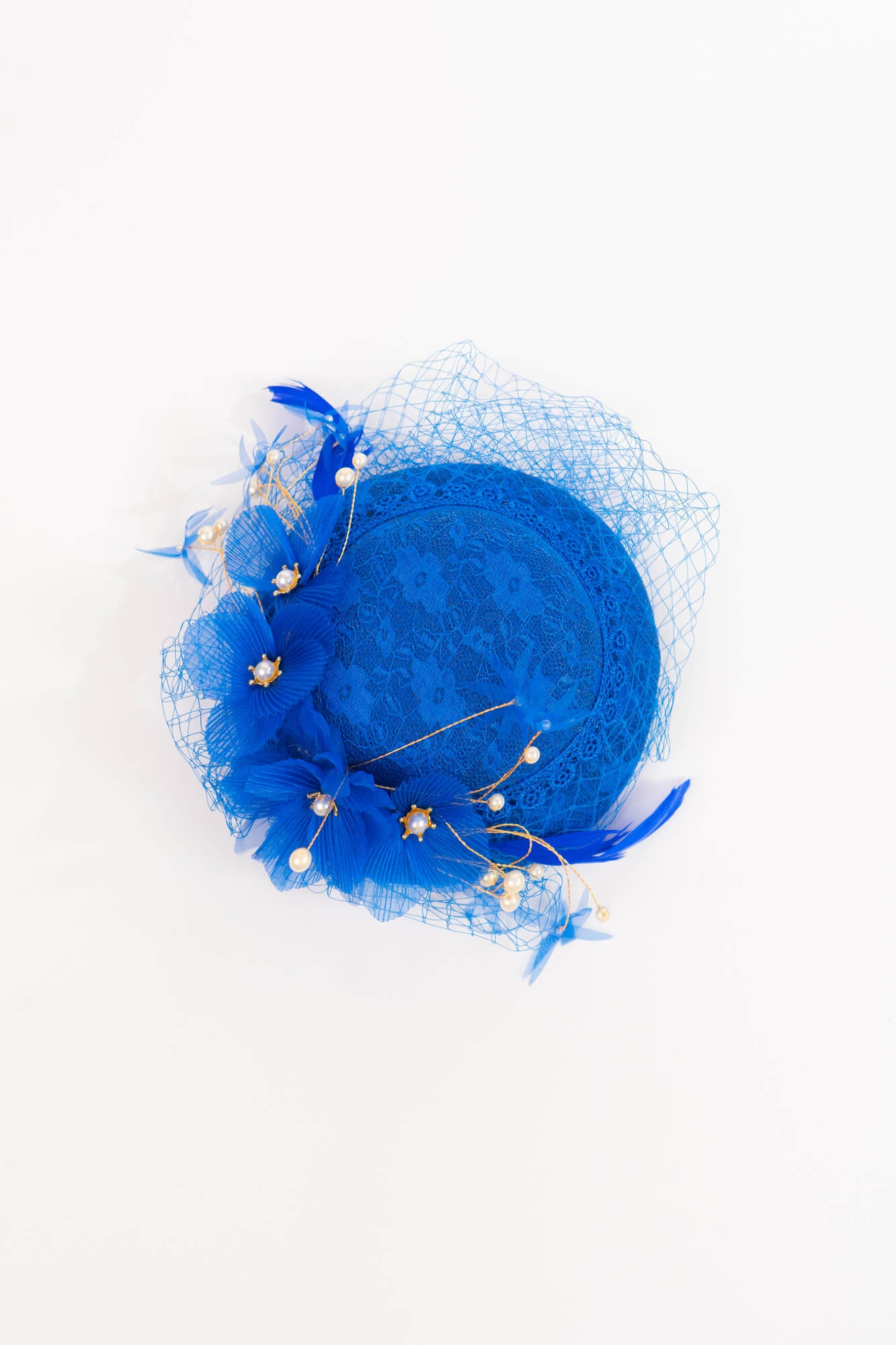 Lace Pleats Flower with Pearls Fascinator