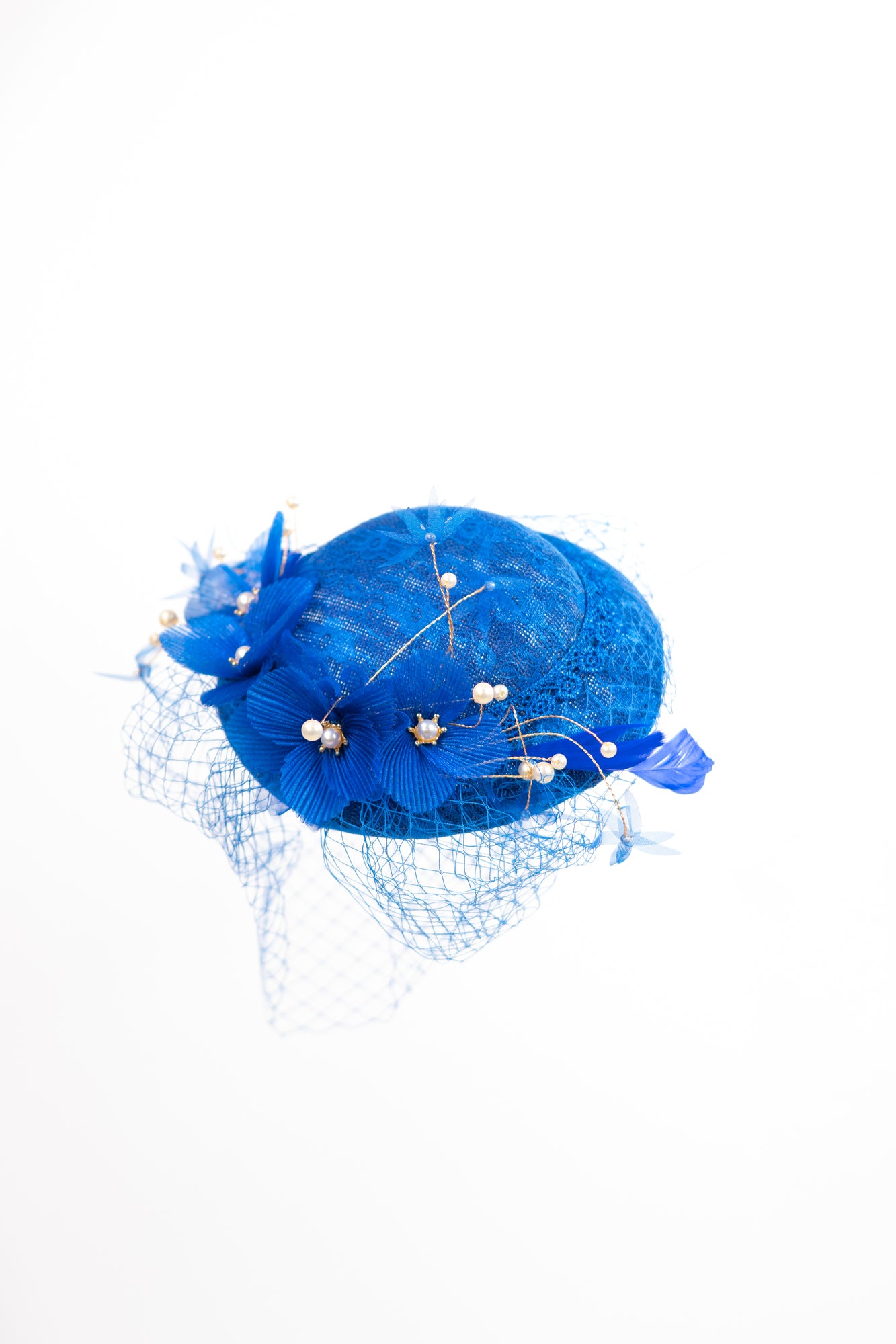Lace Pleats Flower with Pearls Fascinator