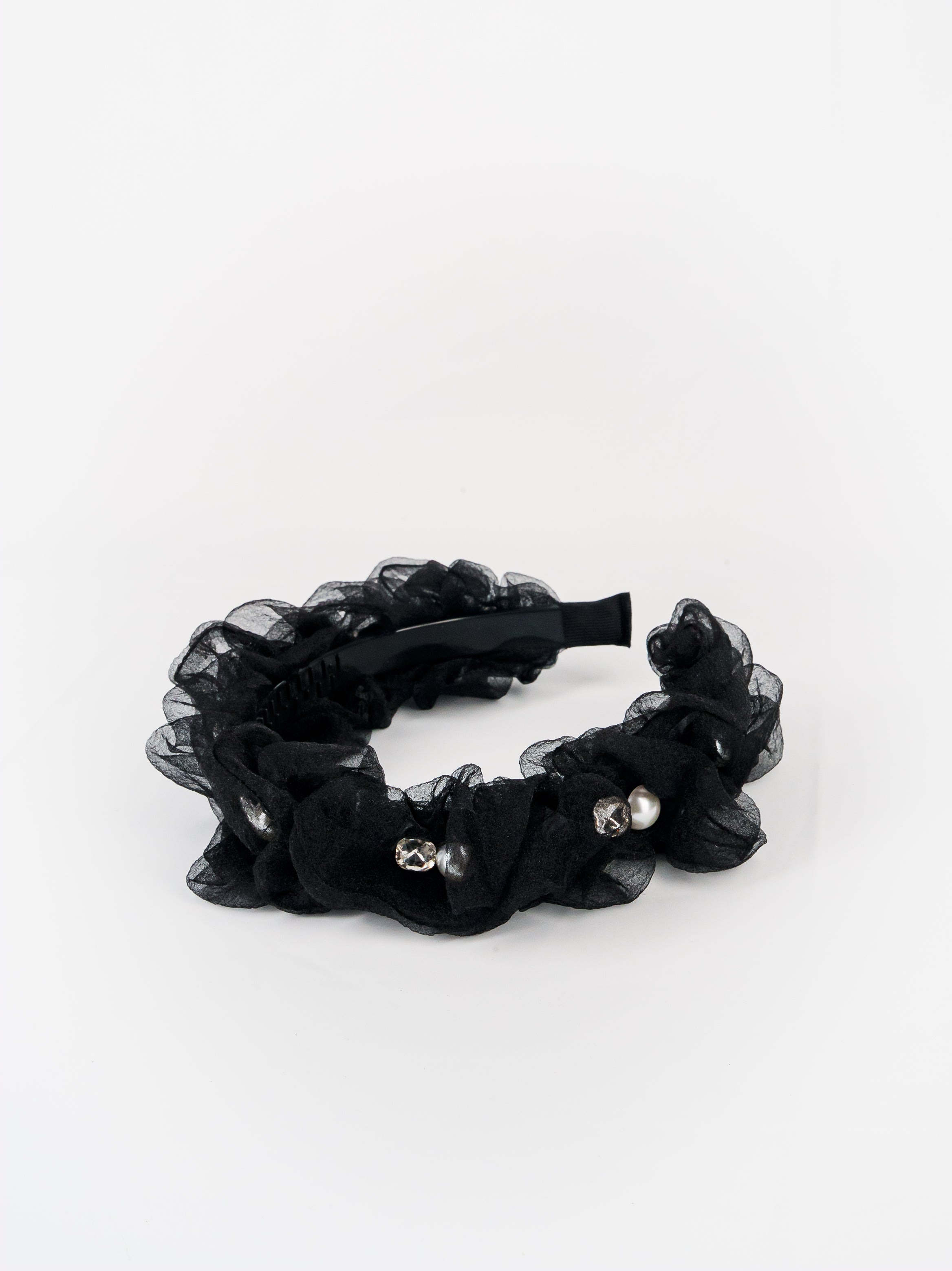 Organza Ruffle Pearl Crystal Headband