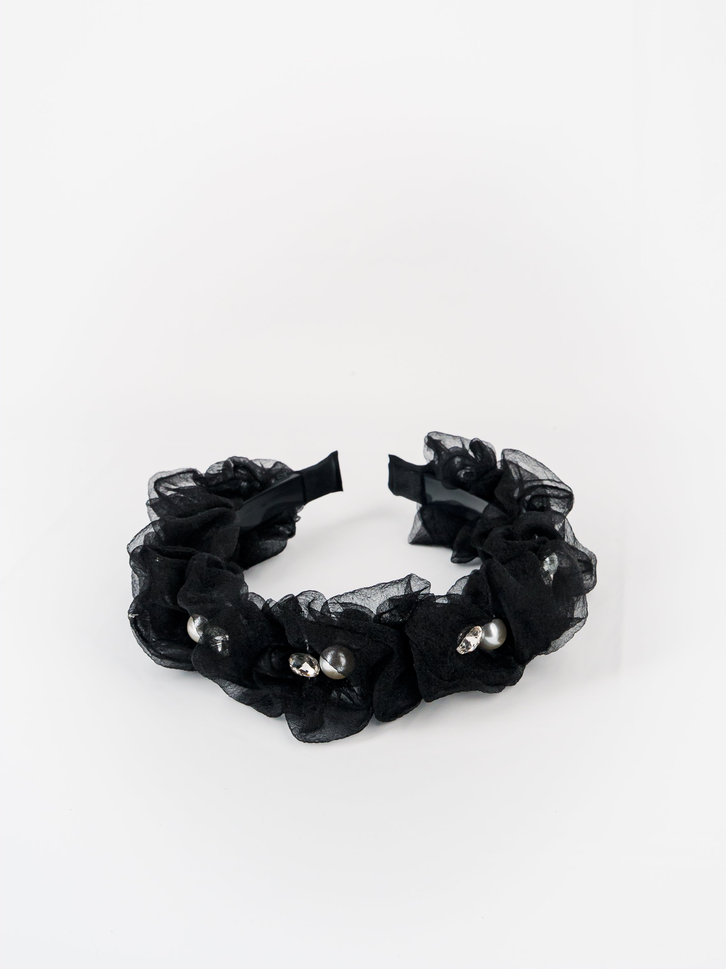 Organza Ruffle Pearl Crystal Headband