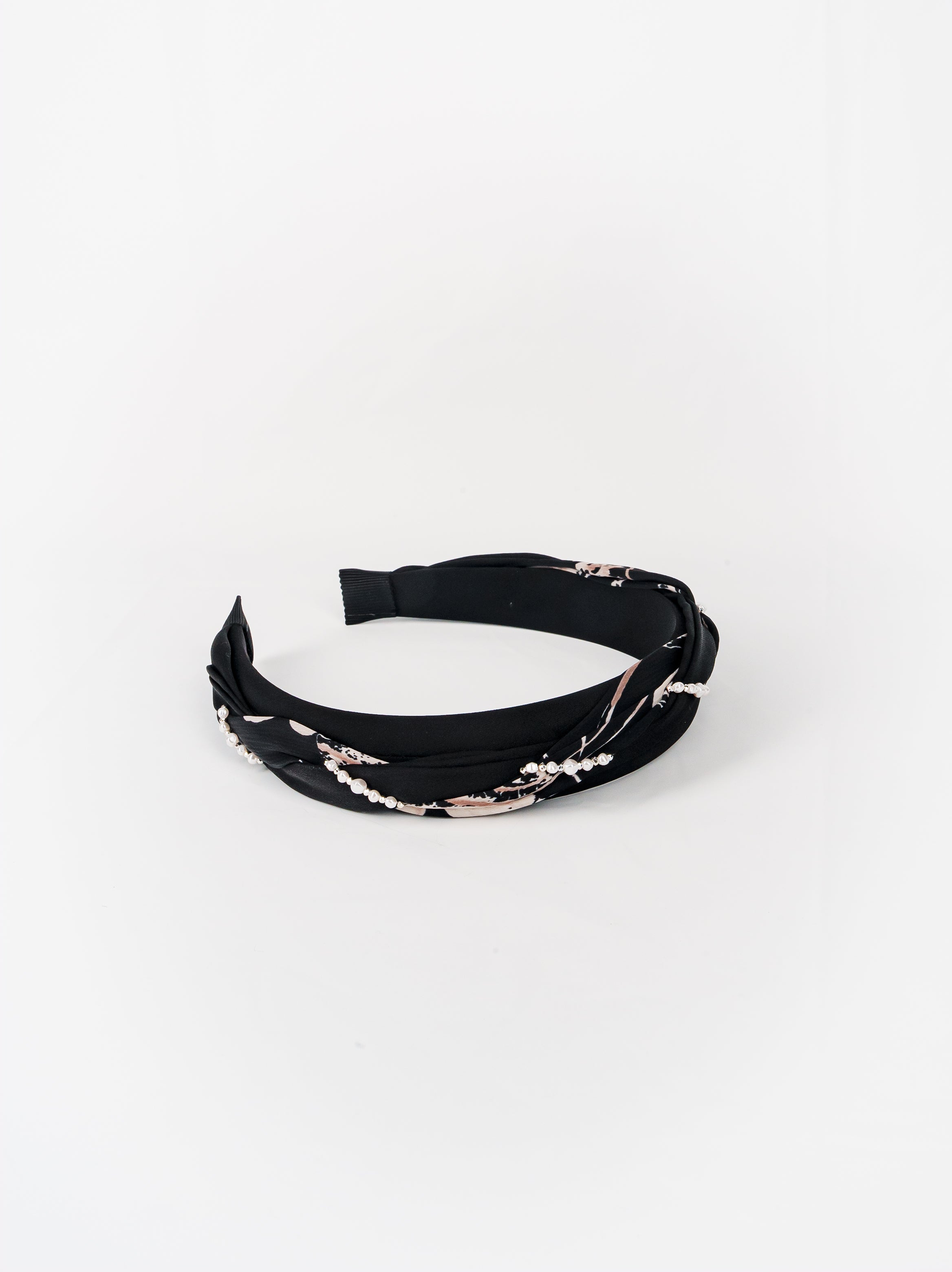 Pearl Detail Print Twist Headband