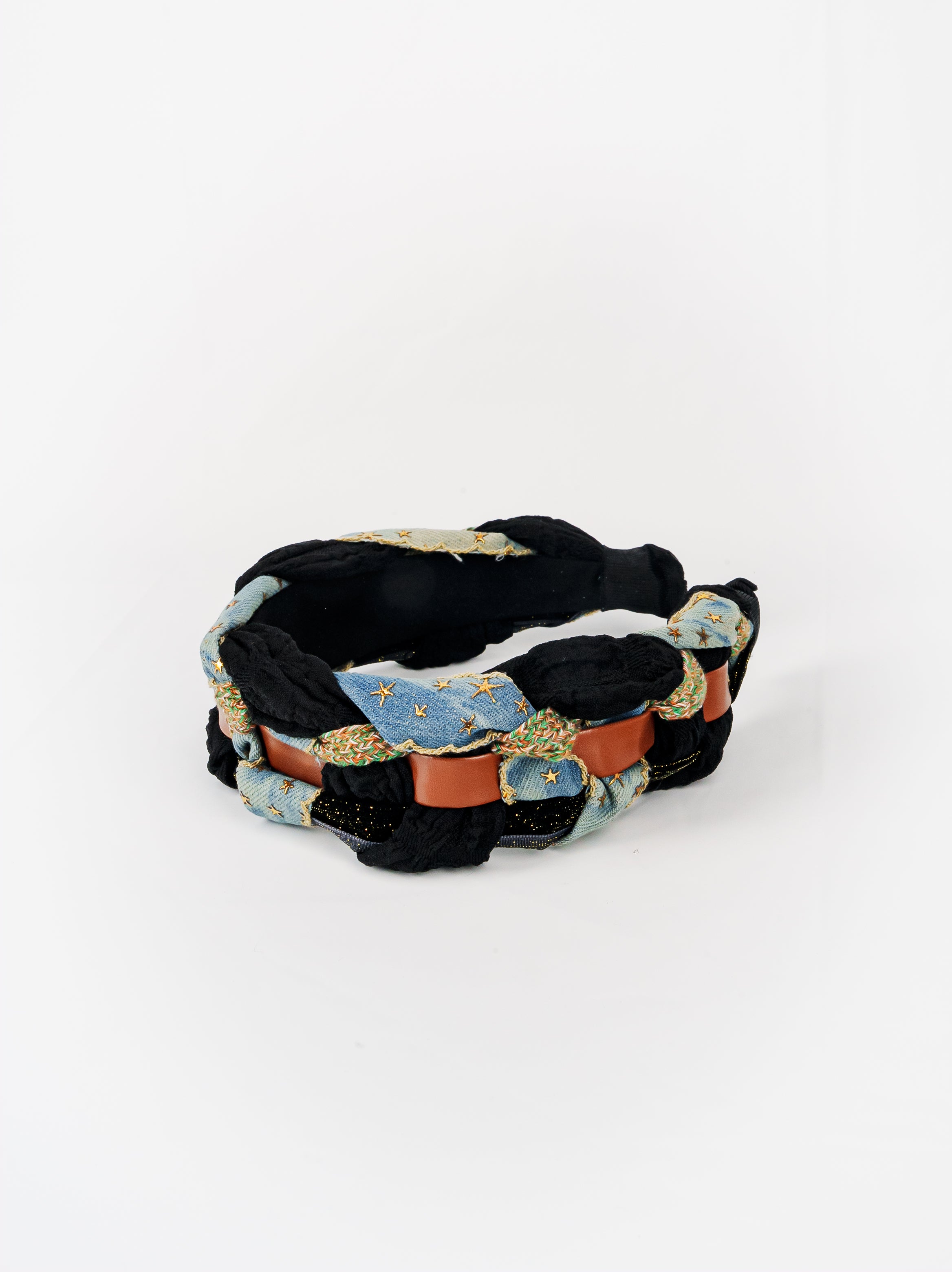 Denim Star Embroidery Braided Headband