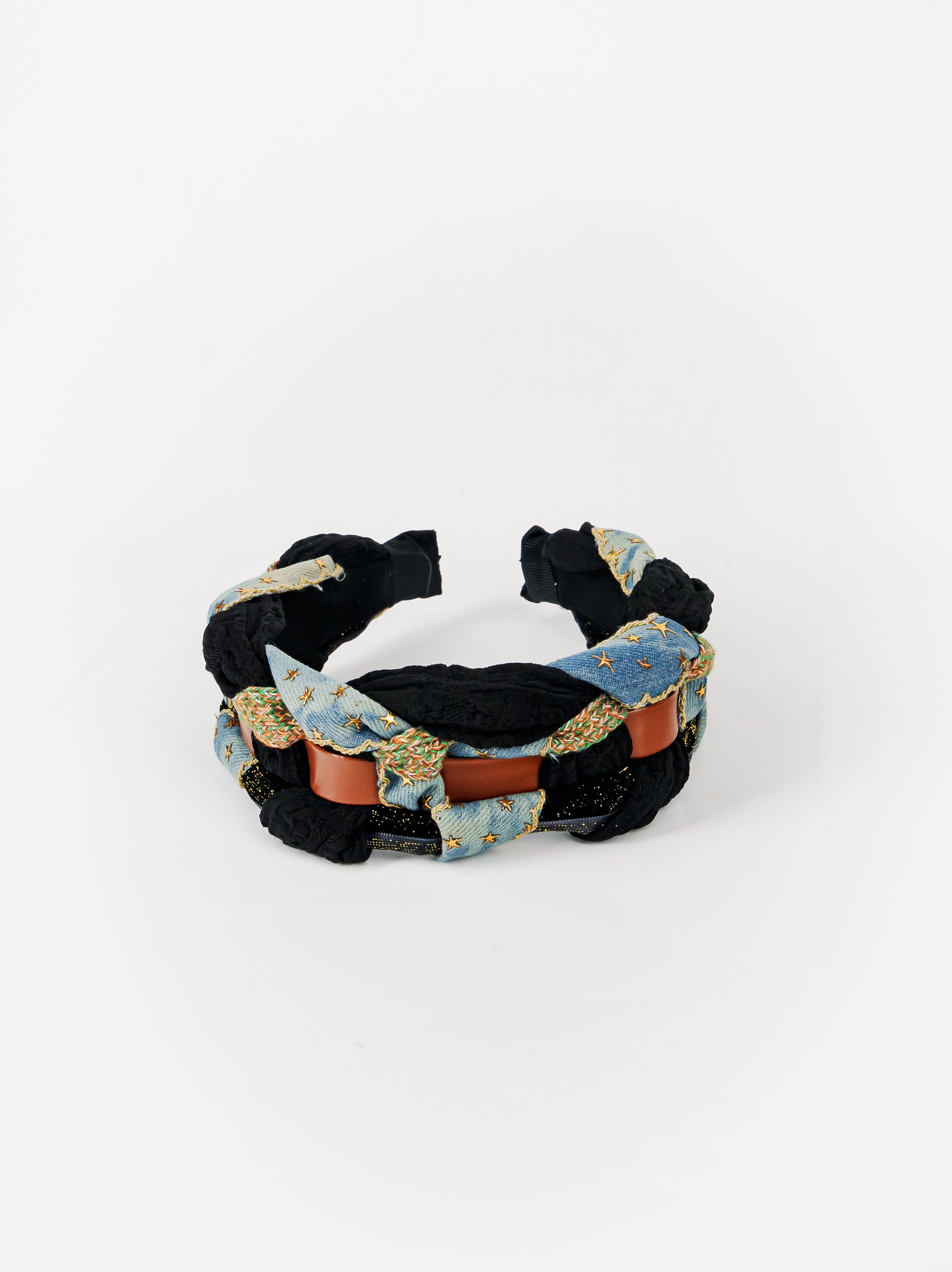 Denim Star Embroidery Braided Headband
