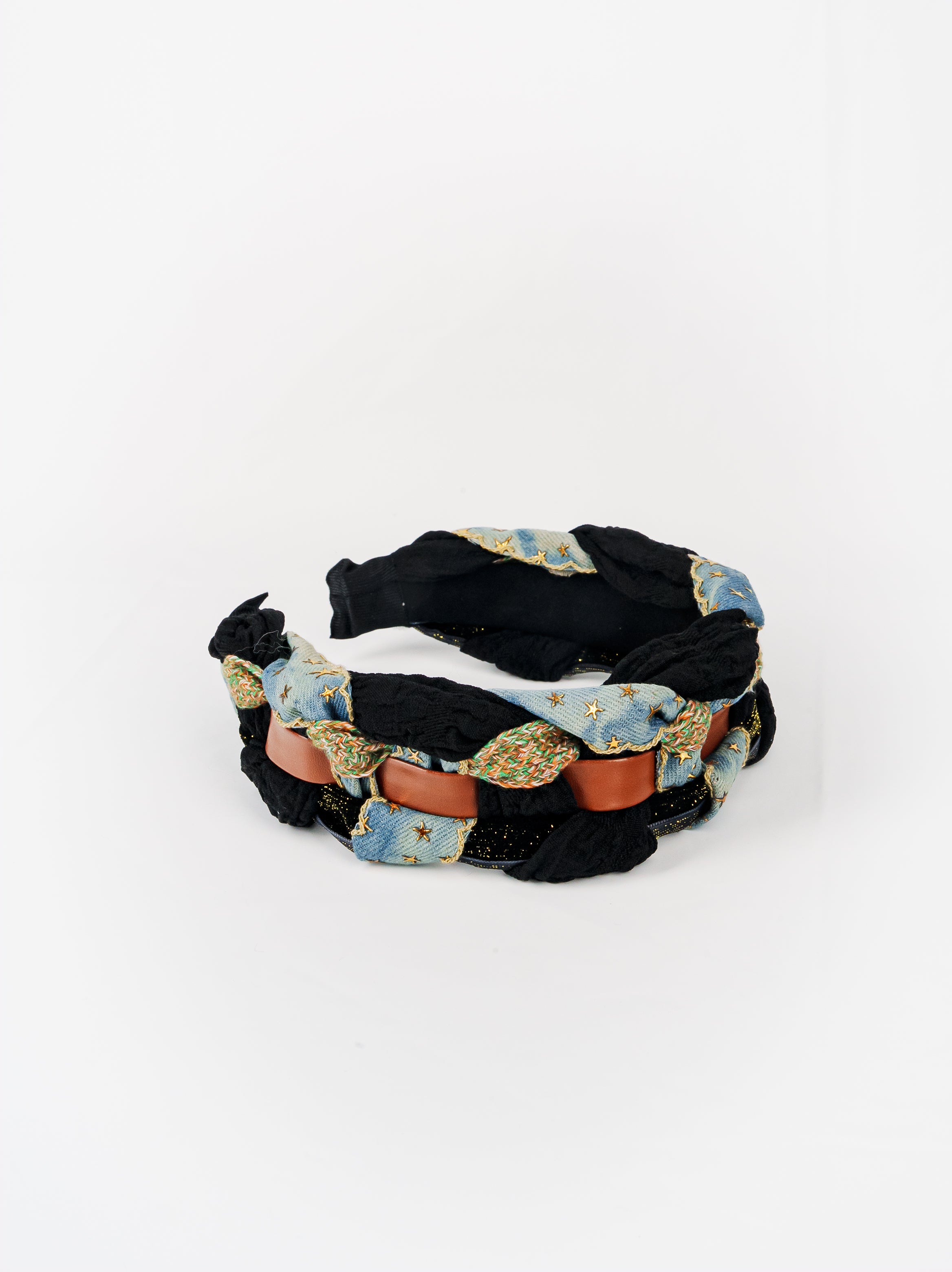 Denim Star Embroidery Braided Headband
