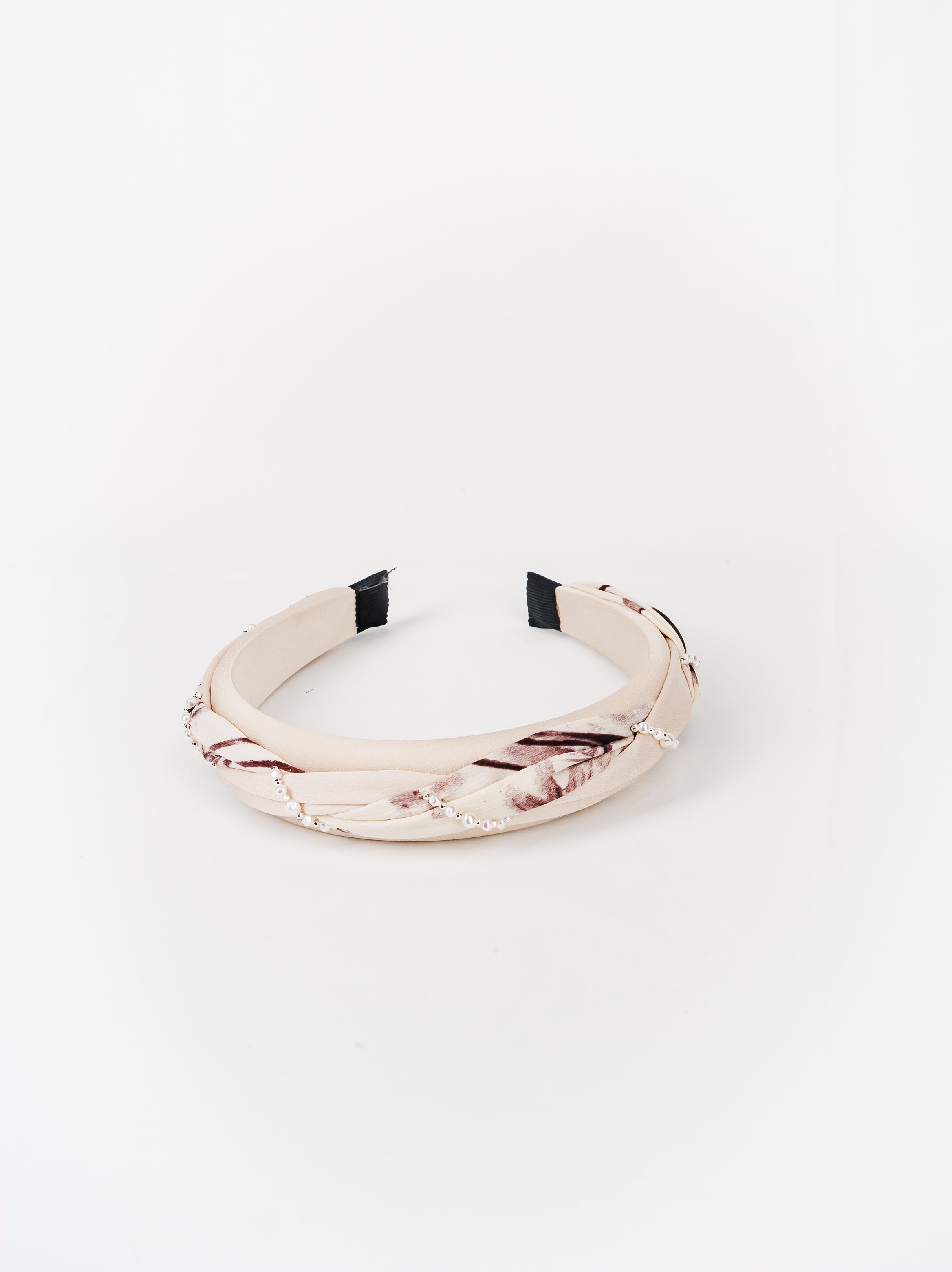 Pearl Detail Print Twist Headband