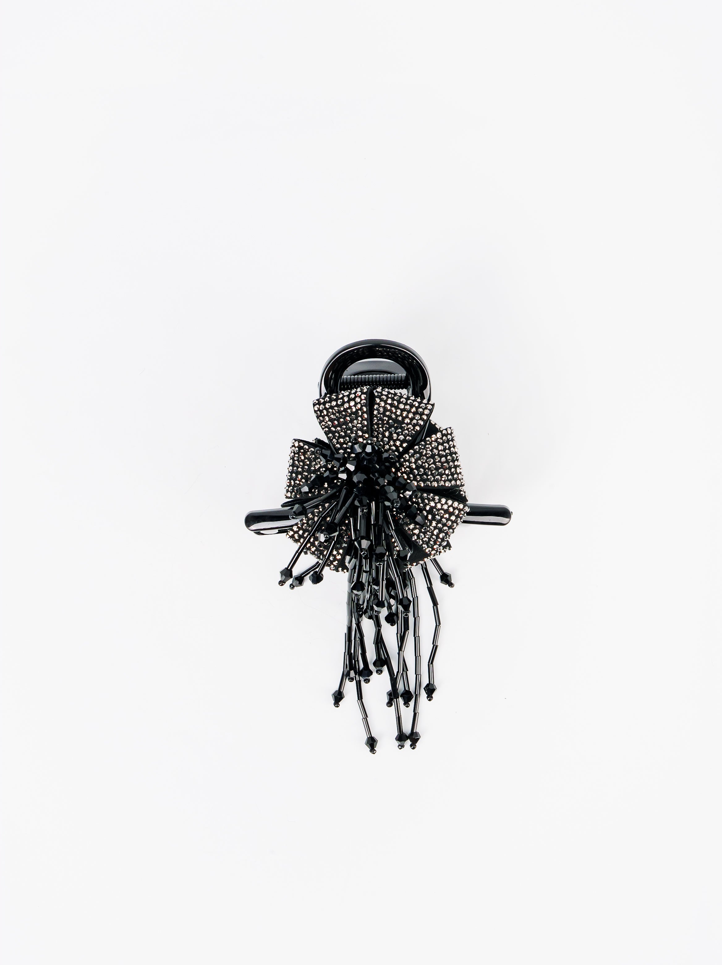 Black Crystal Bow Tassel Hair Claw
