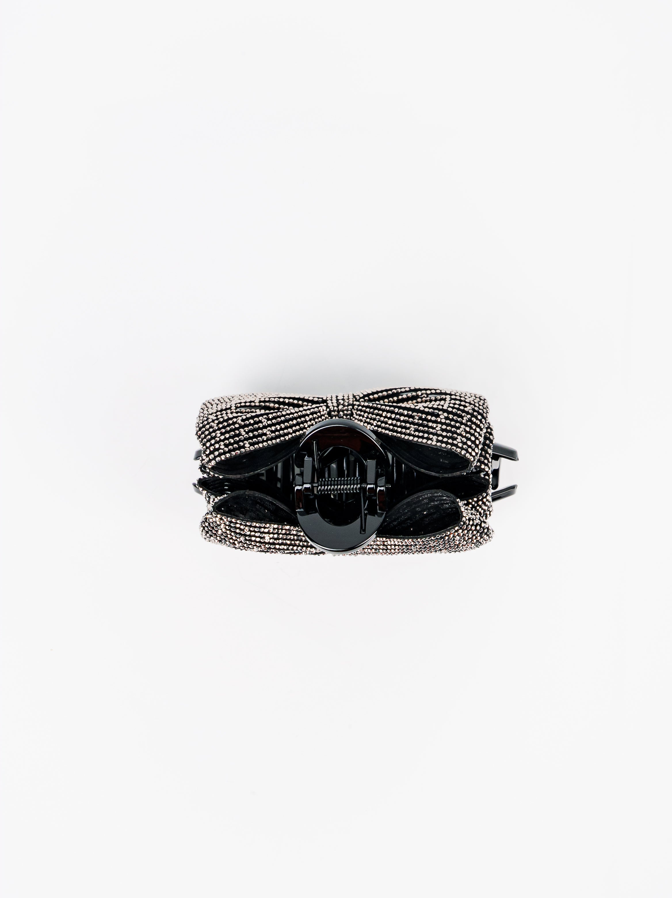 Crystal Gem Bow Hair Claw - Black Satin