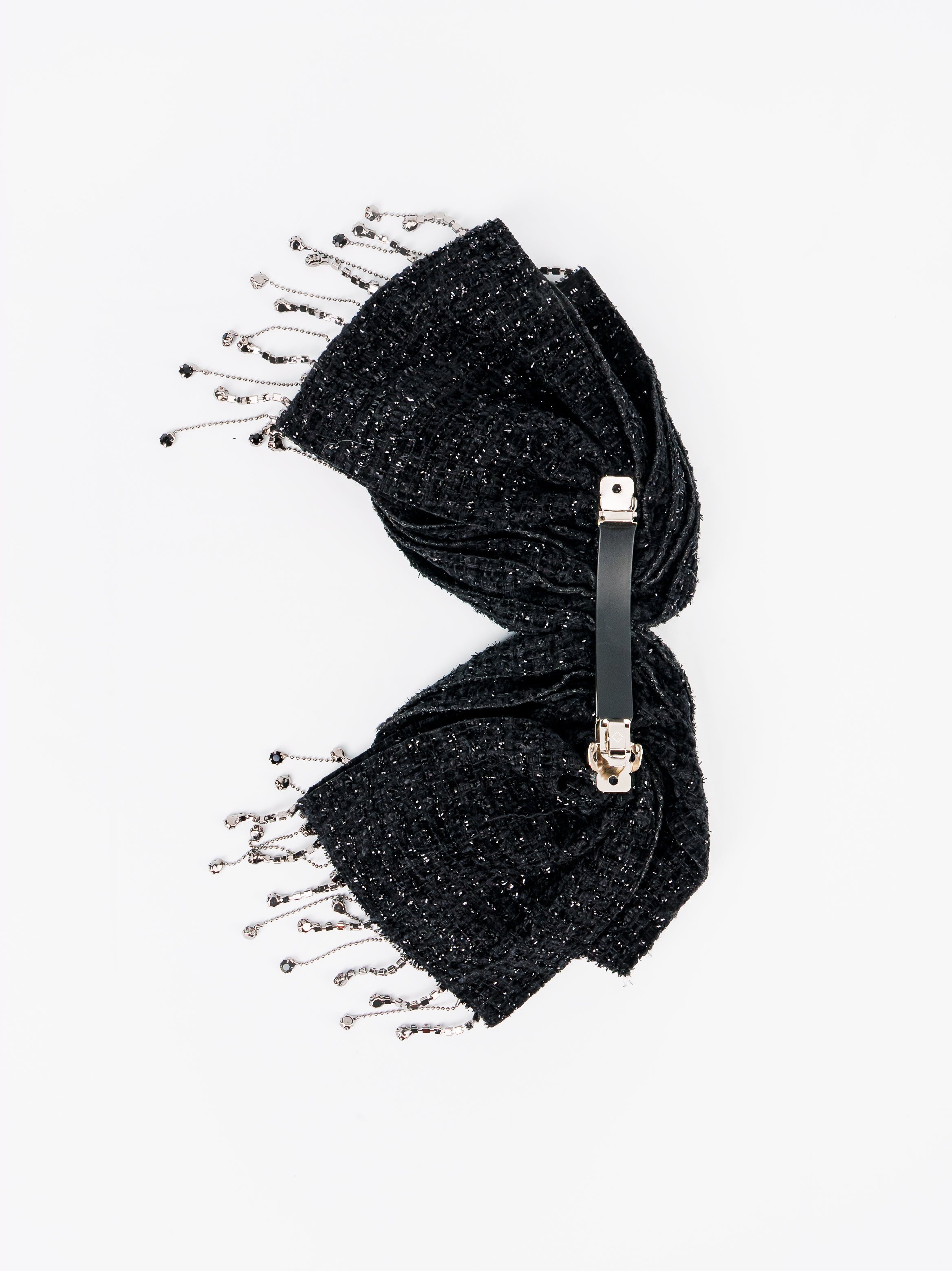 Tweed Fringe Hair Bow Clip