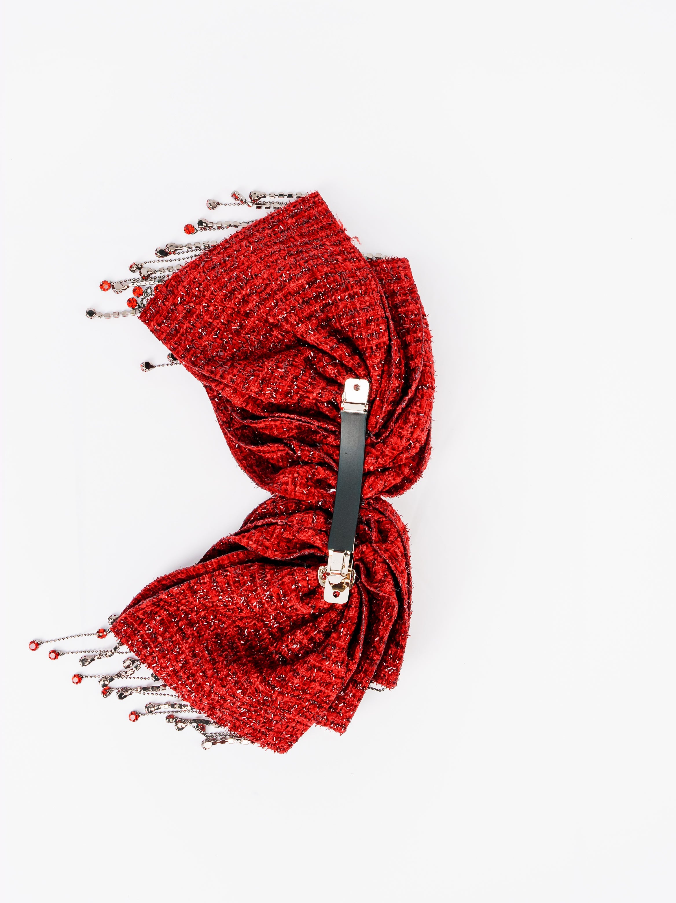 Tweed Fringe Hair Bow Clip