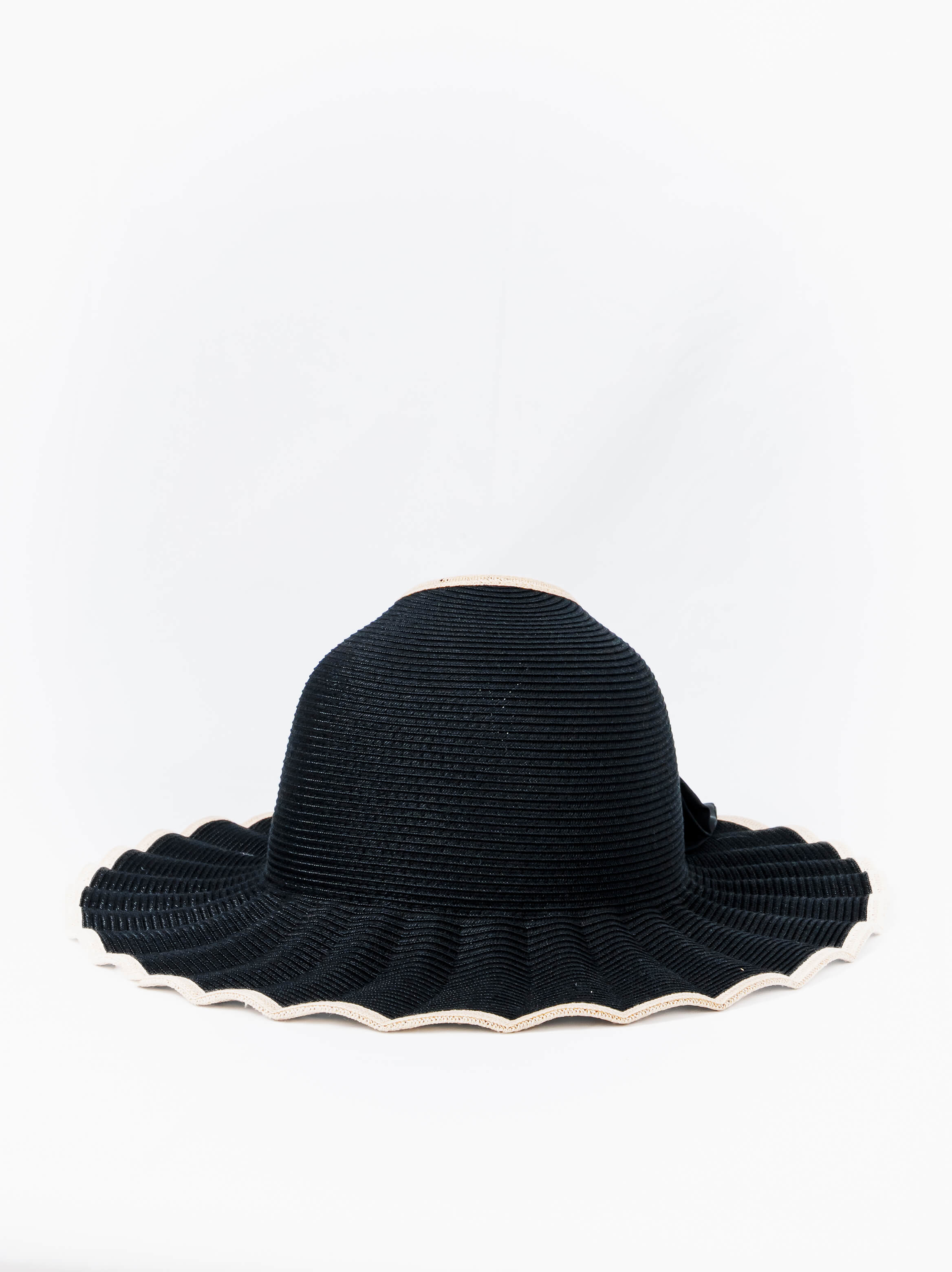 Scalloped Wide Brim Sun Hat with Satin Bow