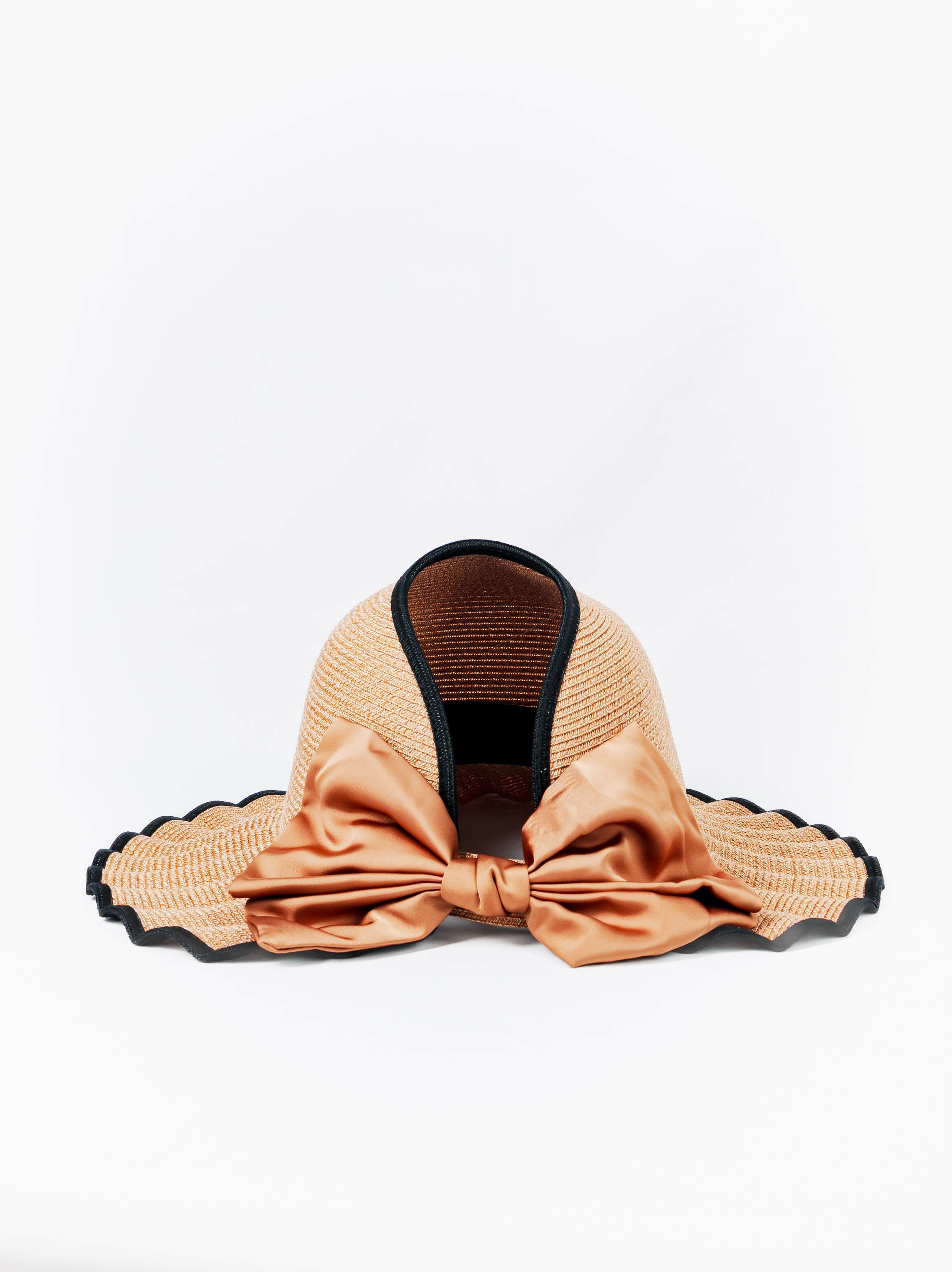 Scalloped Wide Brim Sun Hat with Satin Bow