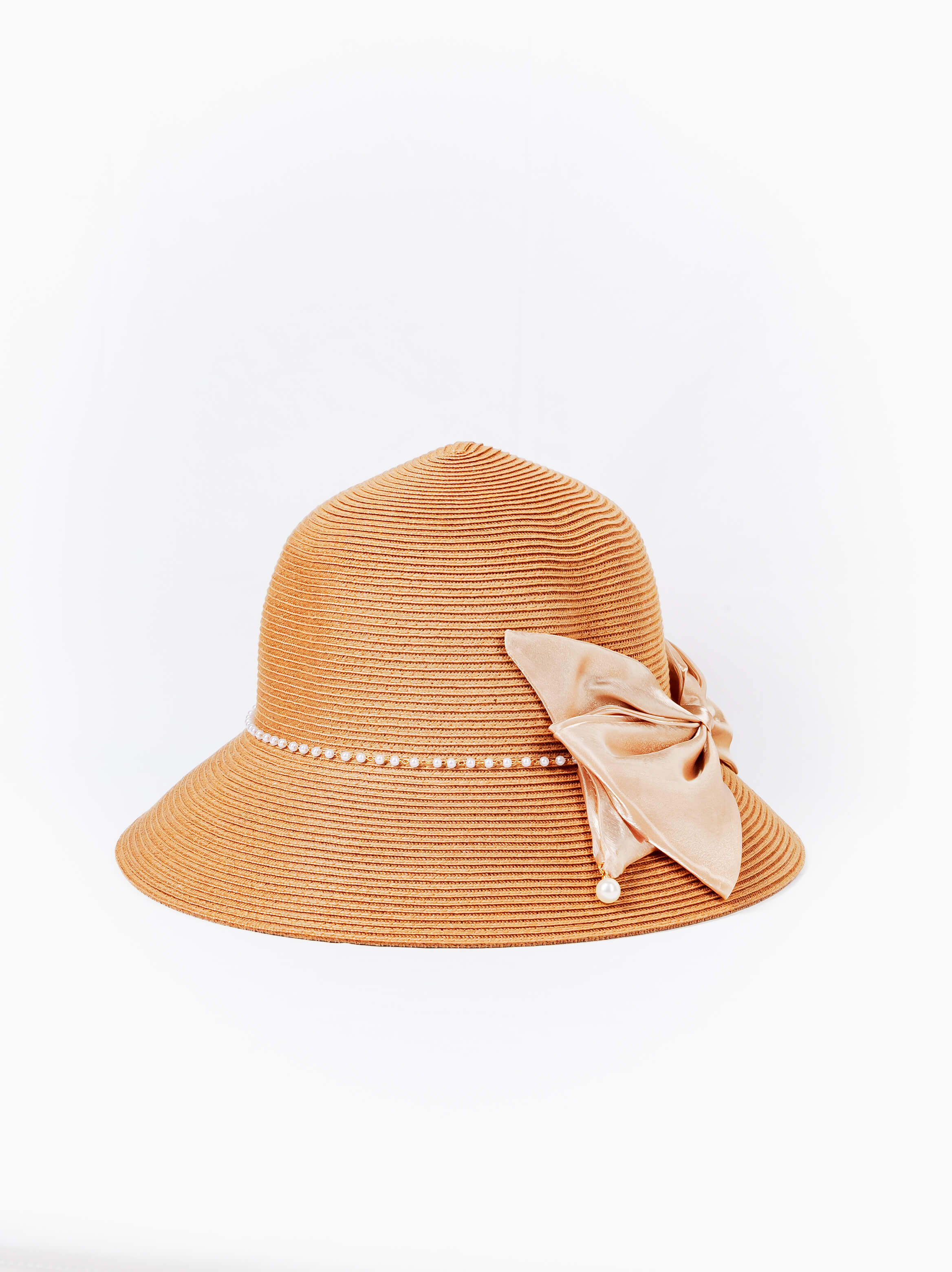 Pearl Trim Bow Straw Hat