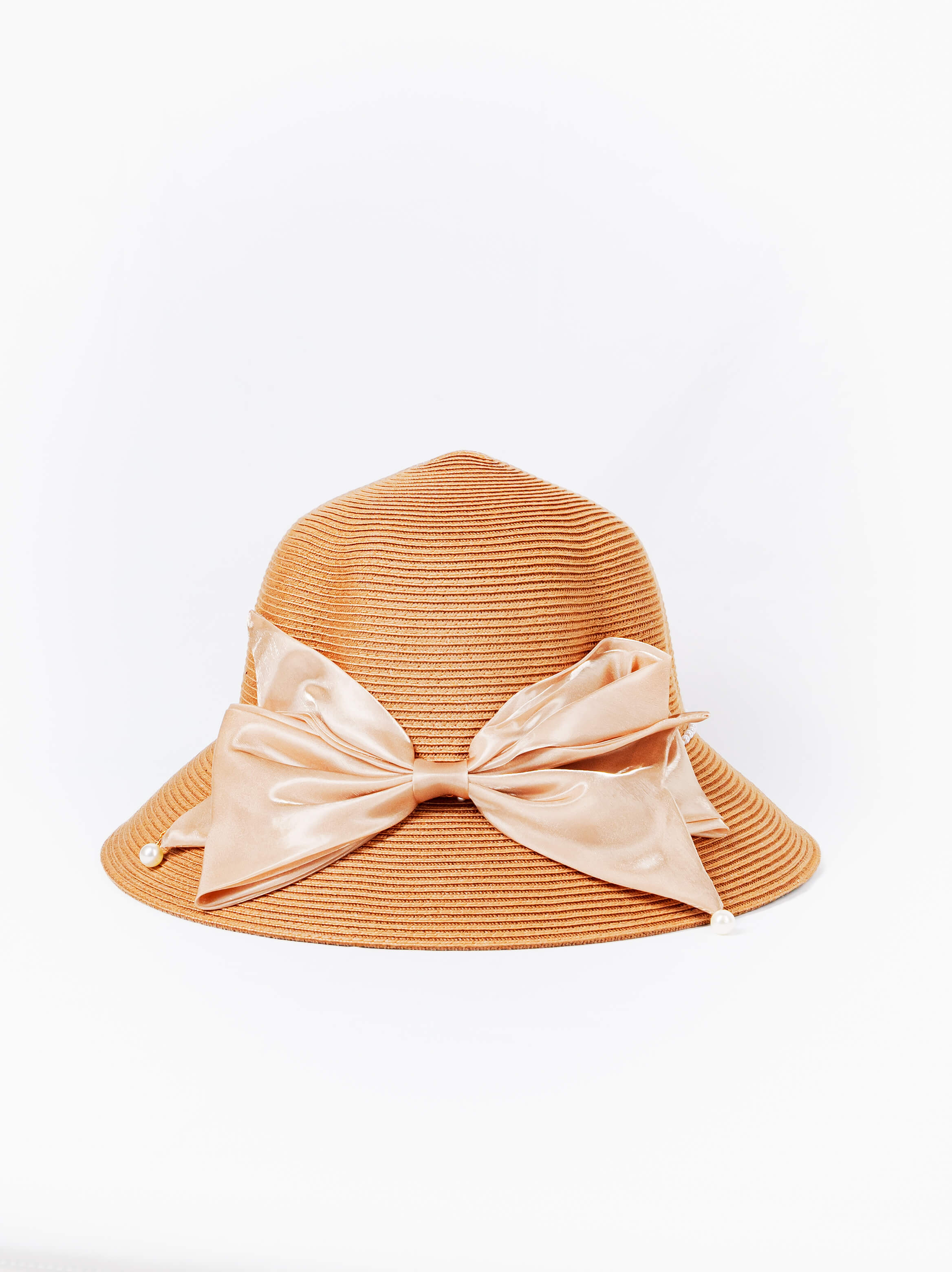 Pearl Trim Bow Straw Hat