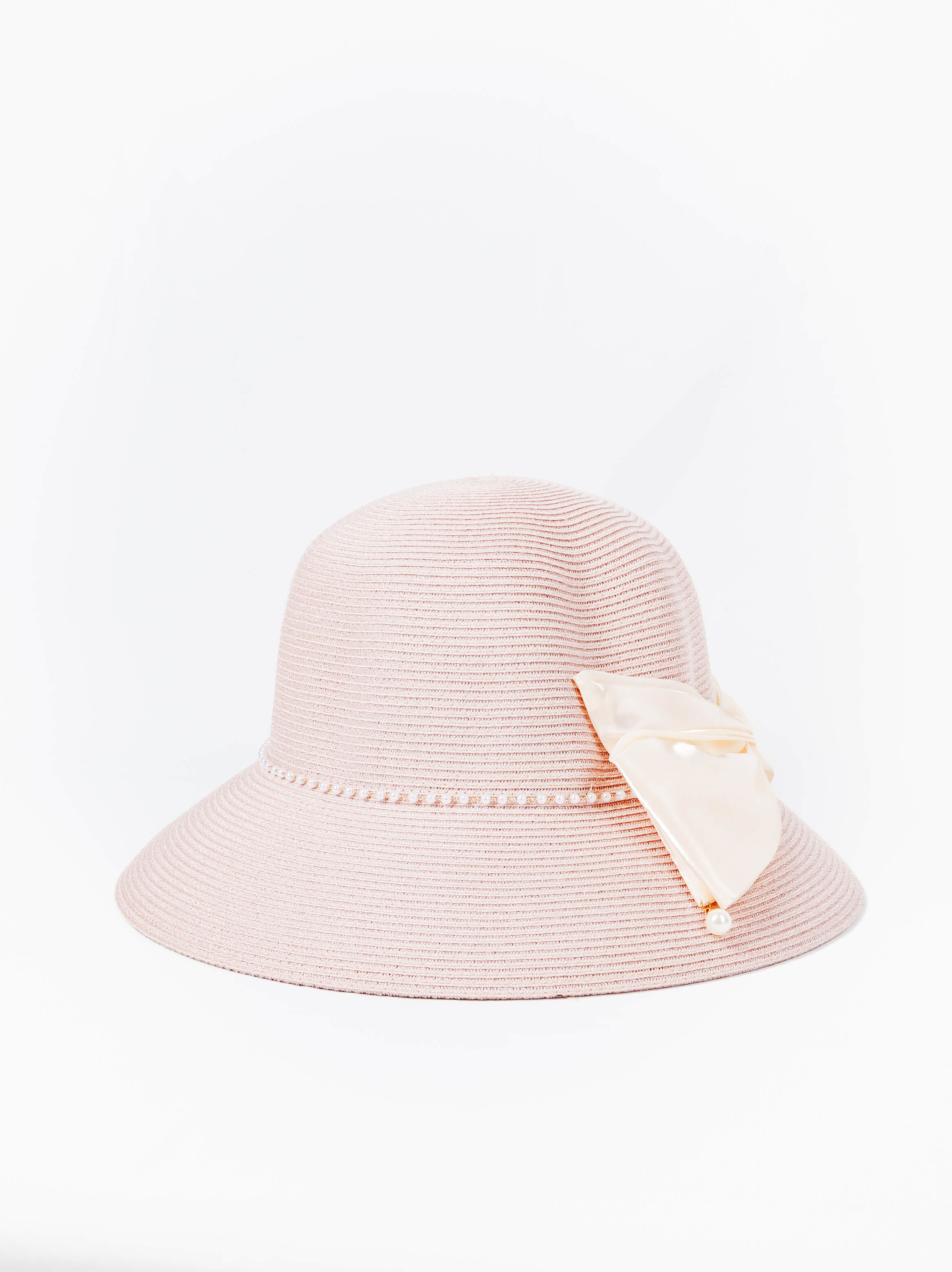 Pearl Trim Bow Straw Hat