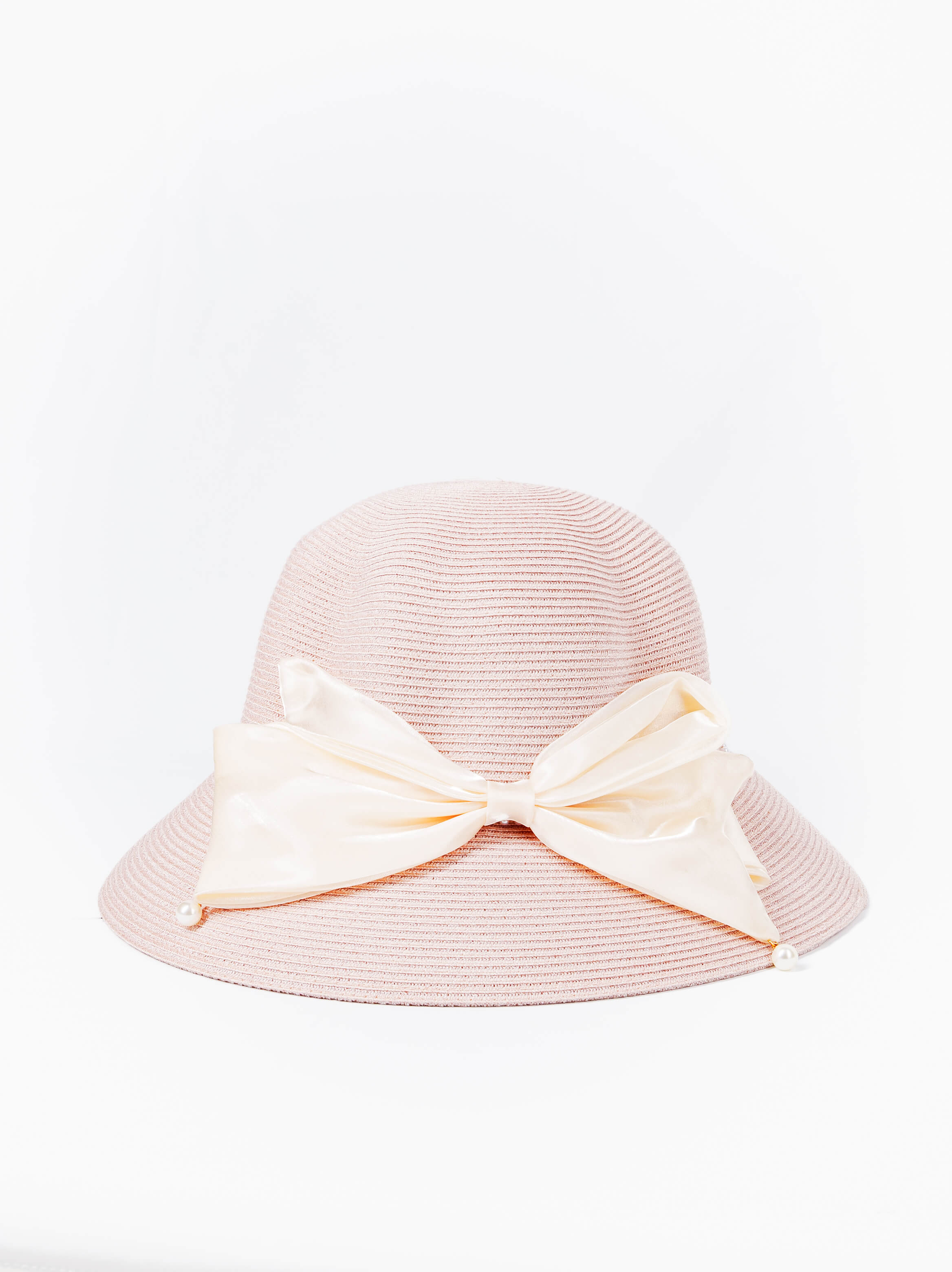 Pearl Trim Bow Straw Hat