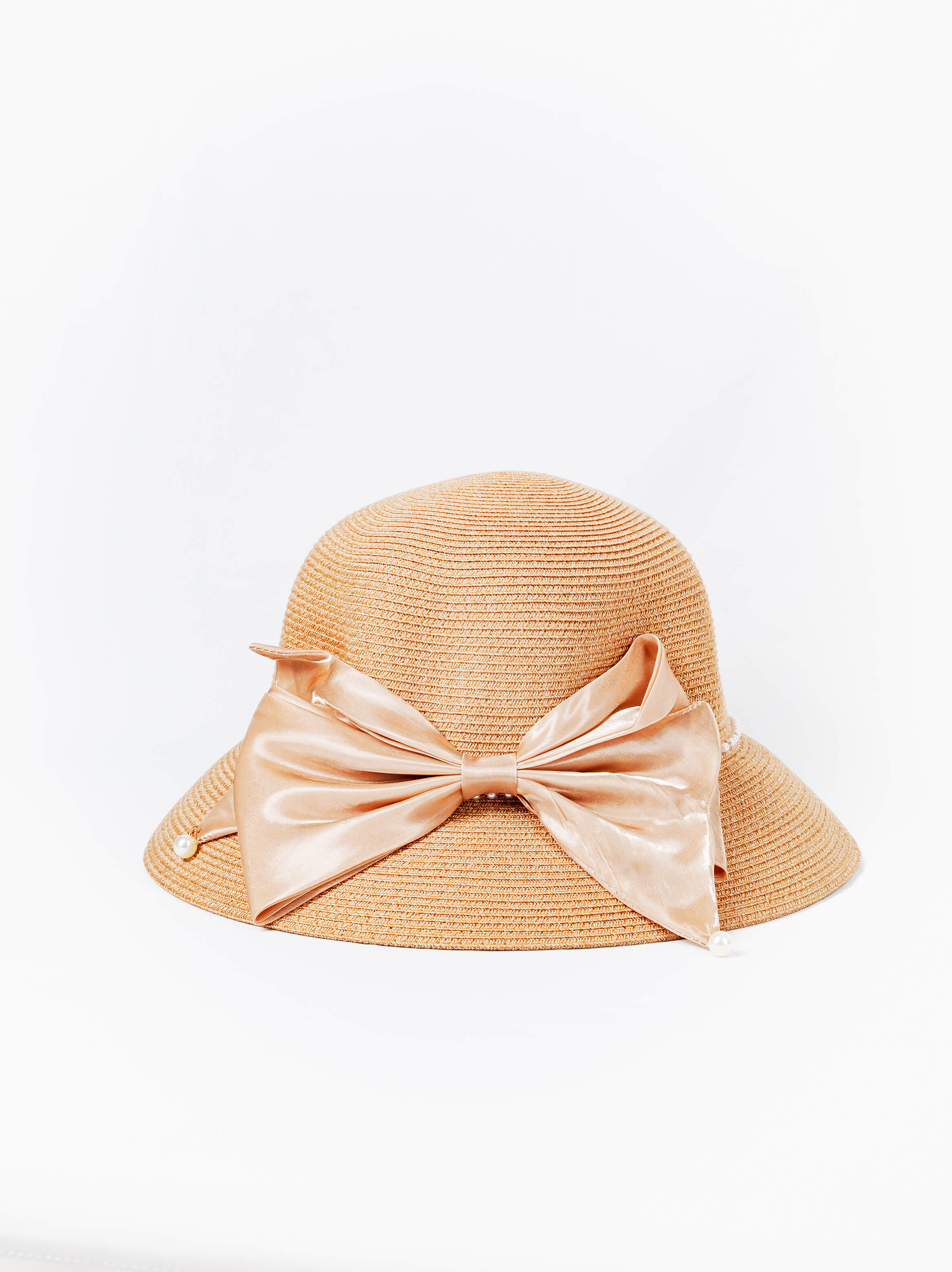 Pearl Trim Bow Straw Hat