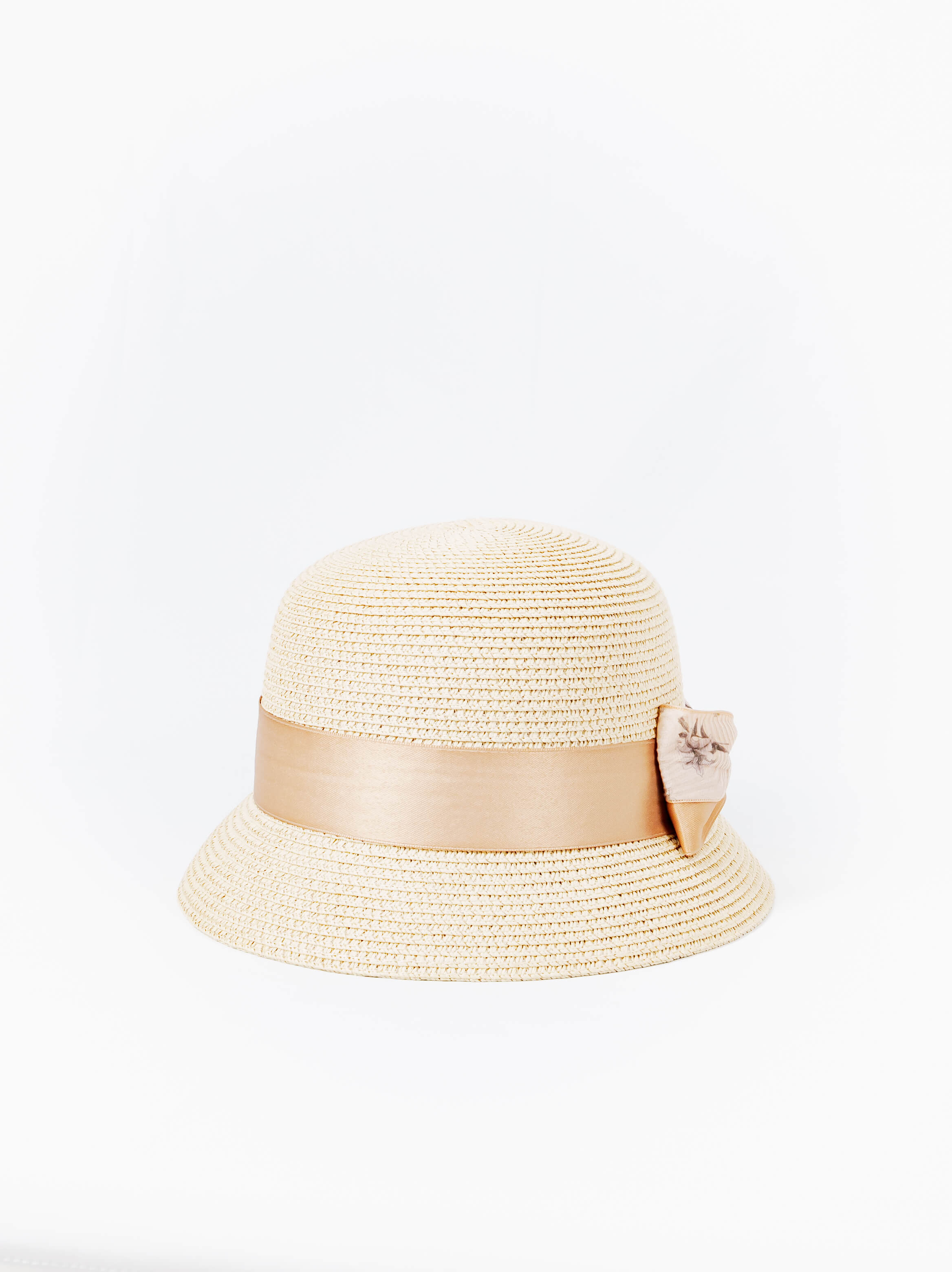 Satin Bow Woven Dome Hat