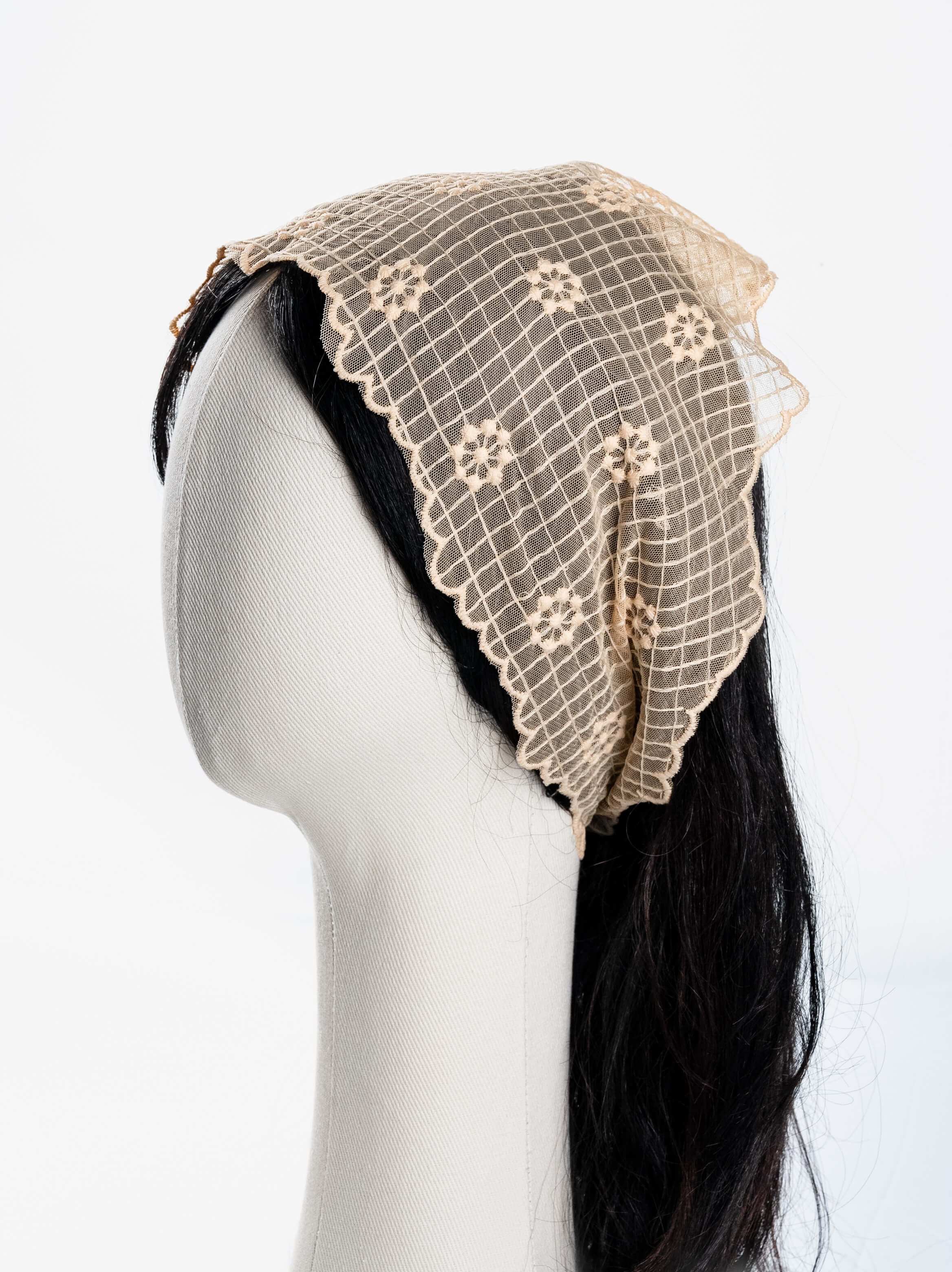 Grid Flower Embroidered Triangle Veil Scarf