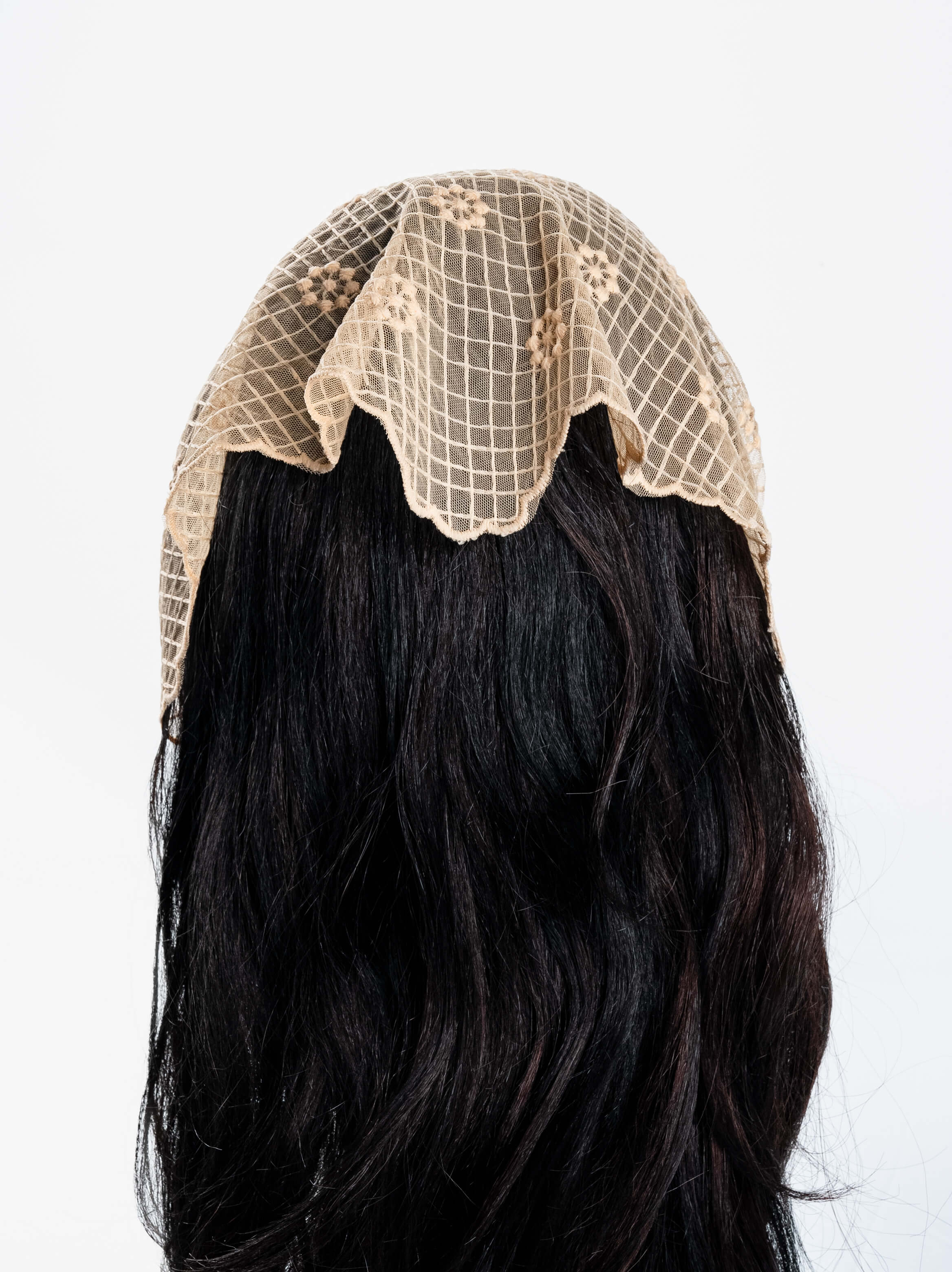 Grid Flower Embroidered Triangle Veil Scarf