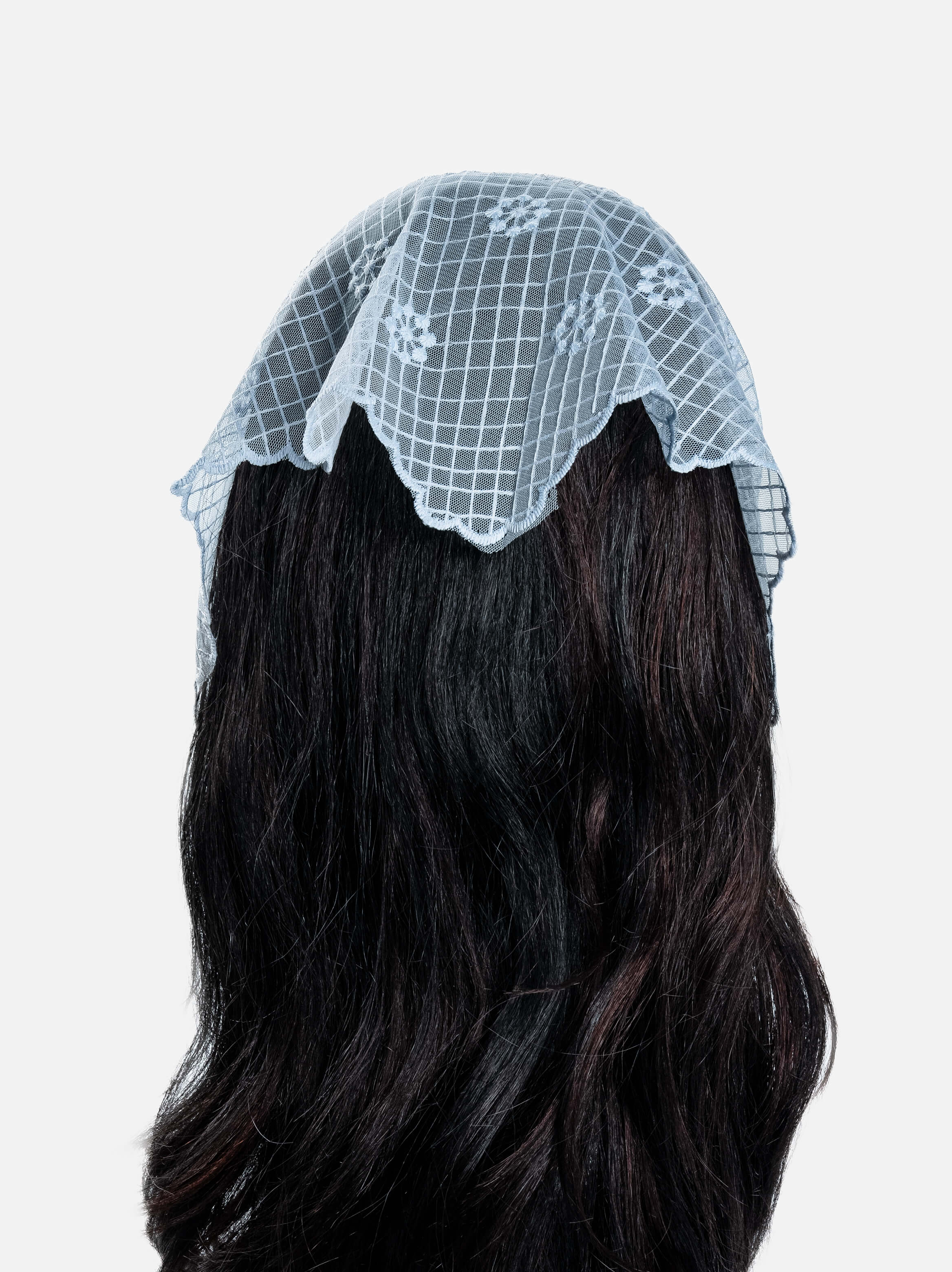 Grid Flower Embroidered Triangle Veil Scarf