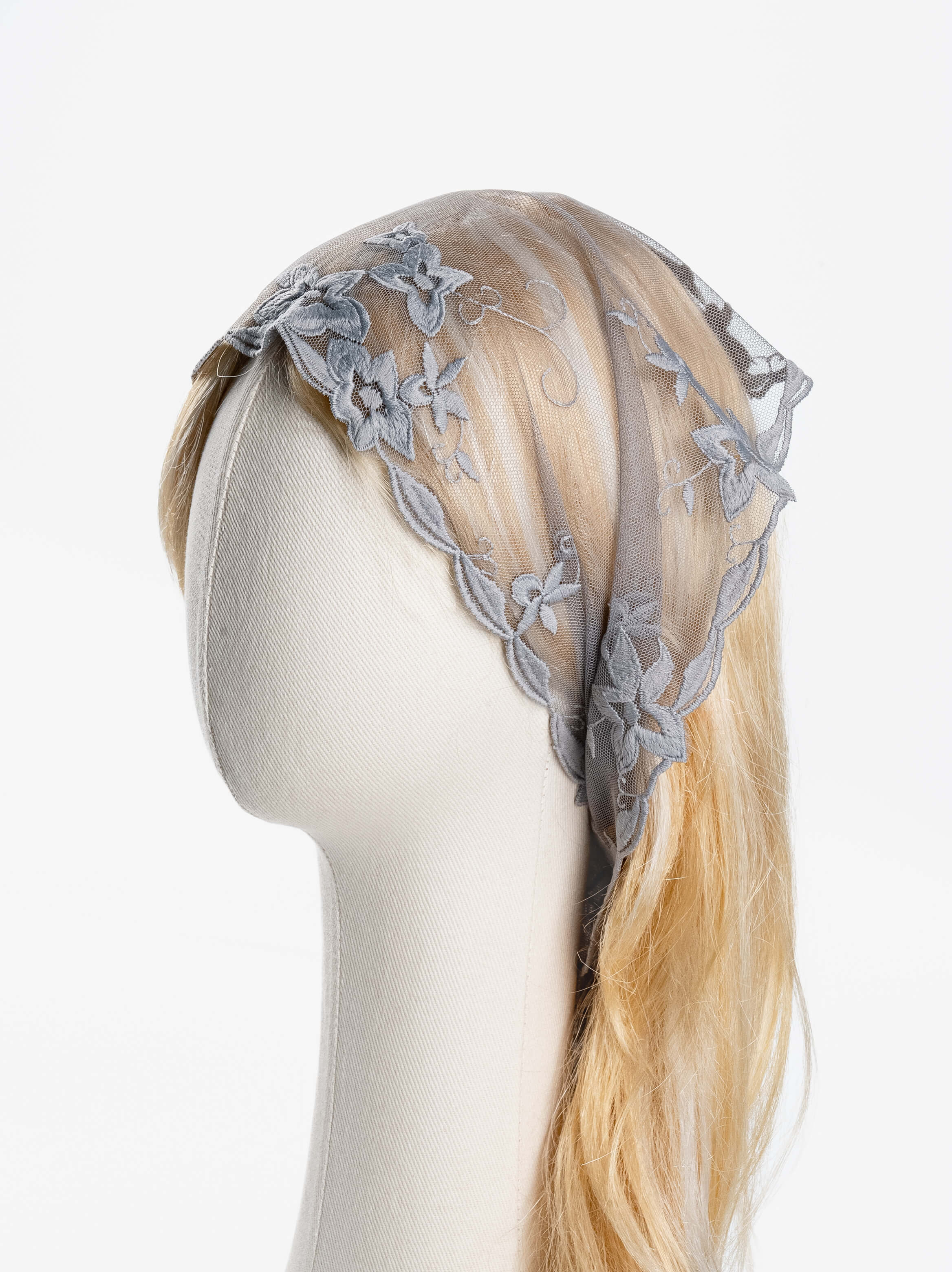 Grey Lily Bloom Lace Veil Scarf