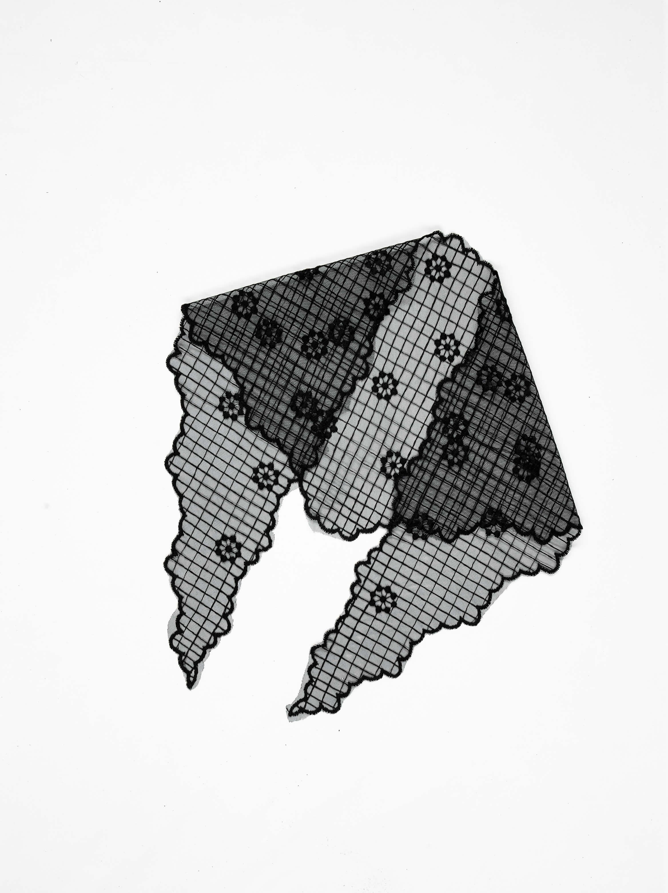 Grid Flower Embroidered Triangle Veil Scarf
