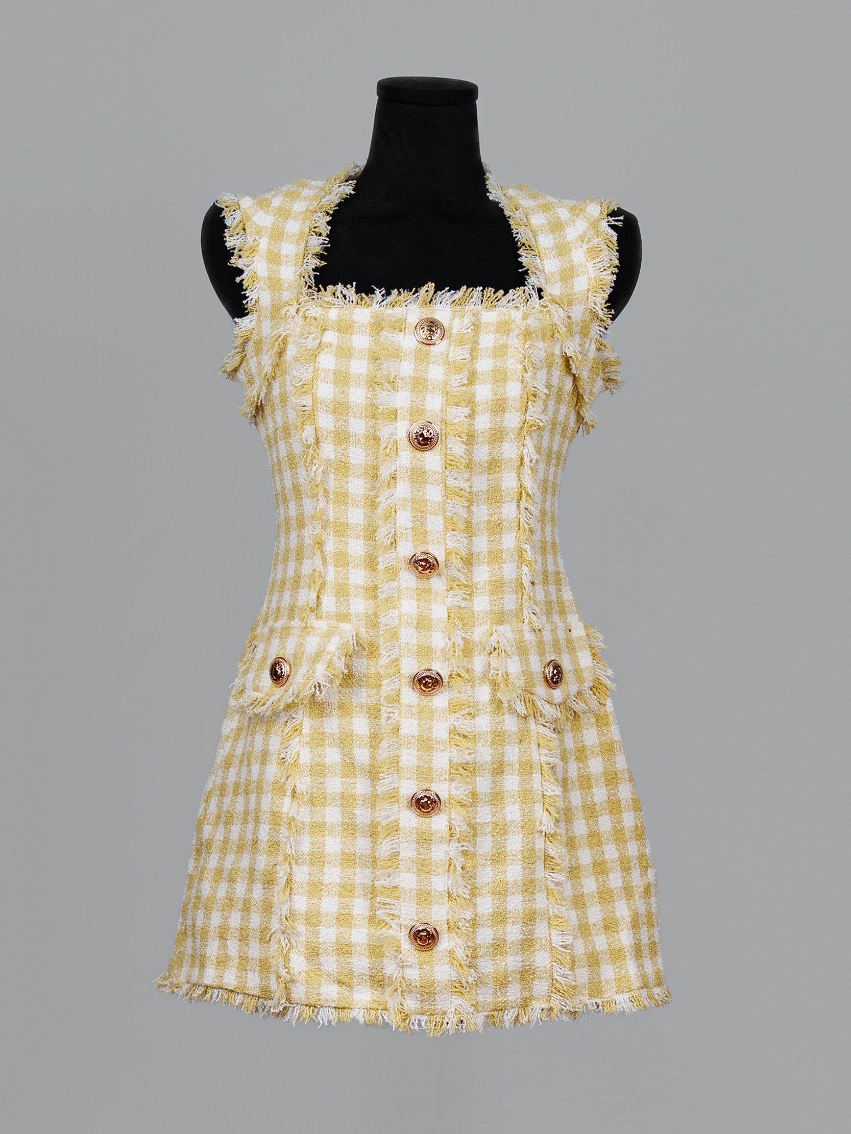 Frayed Check Tweed Mini Dress