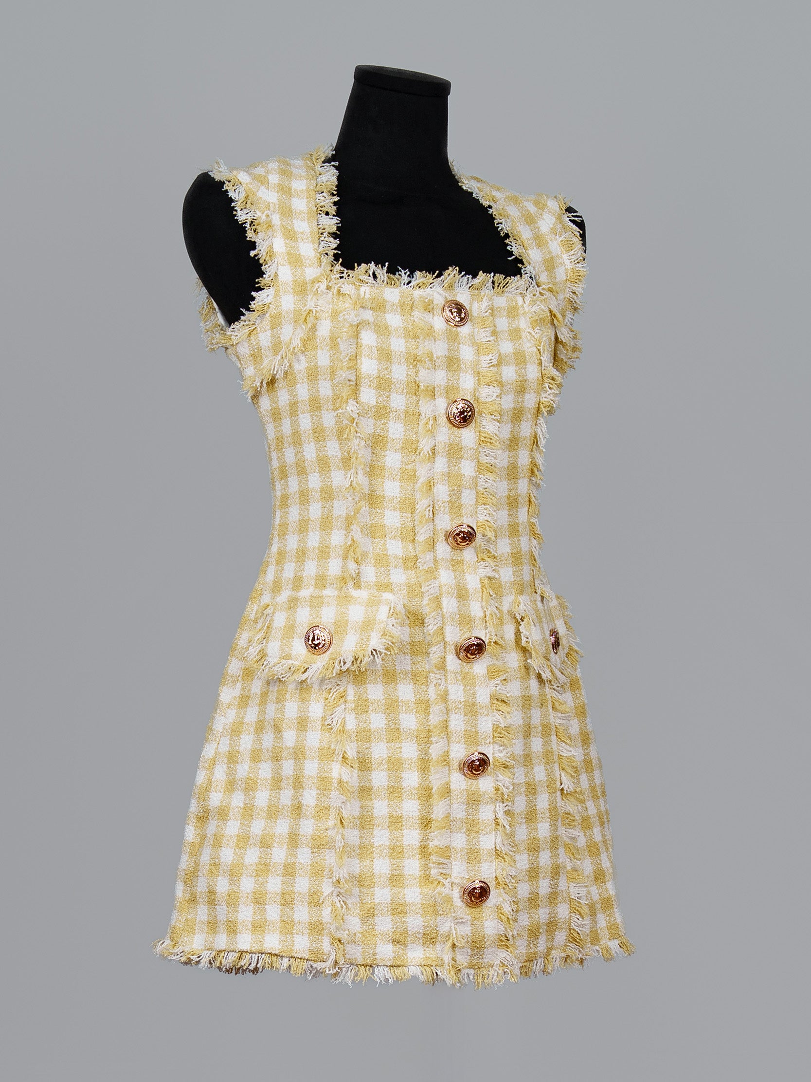 Frayed Check Tweed Mini Dress