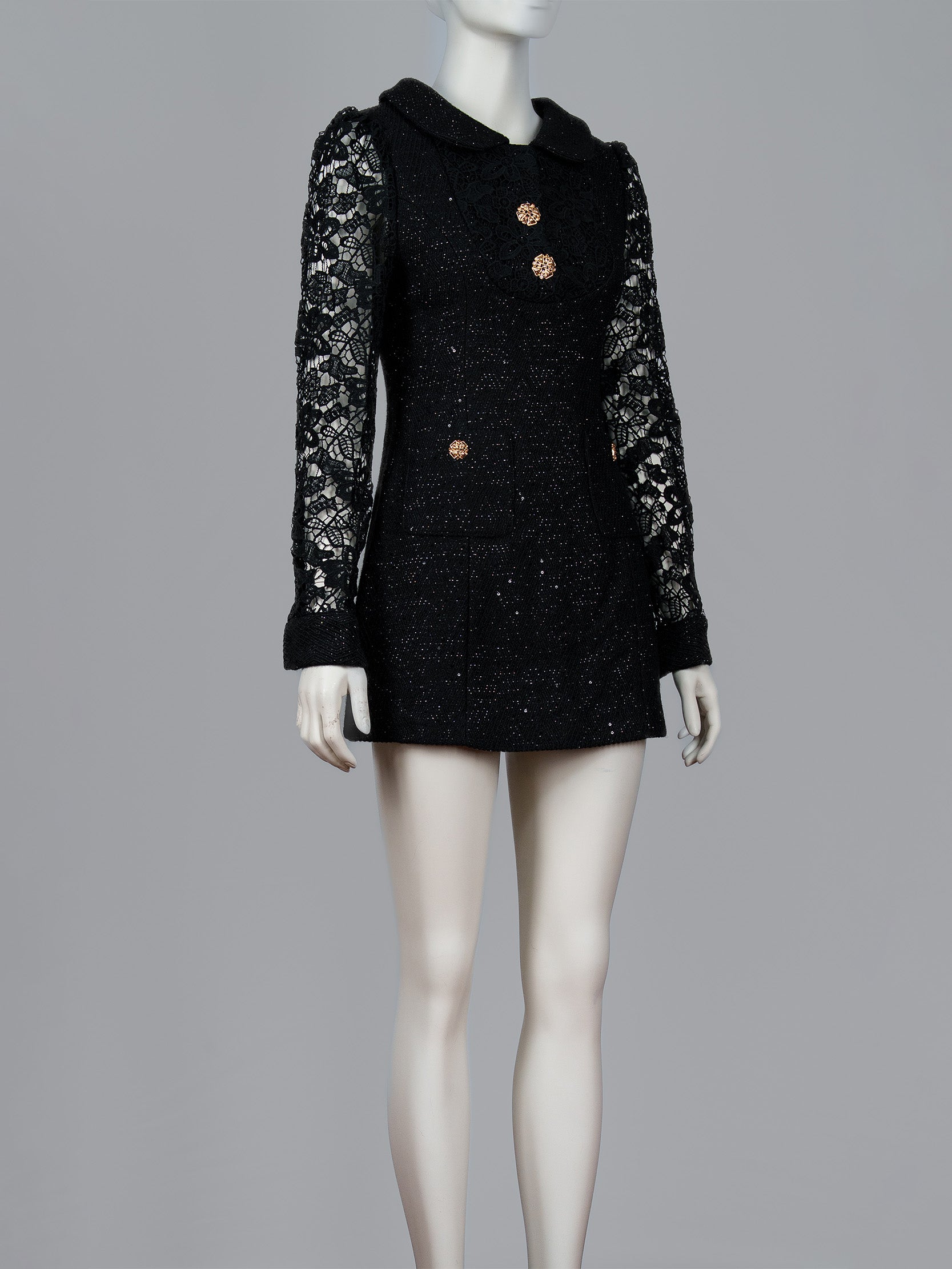 Lace Sleeve Tweed Mini Dress