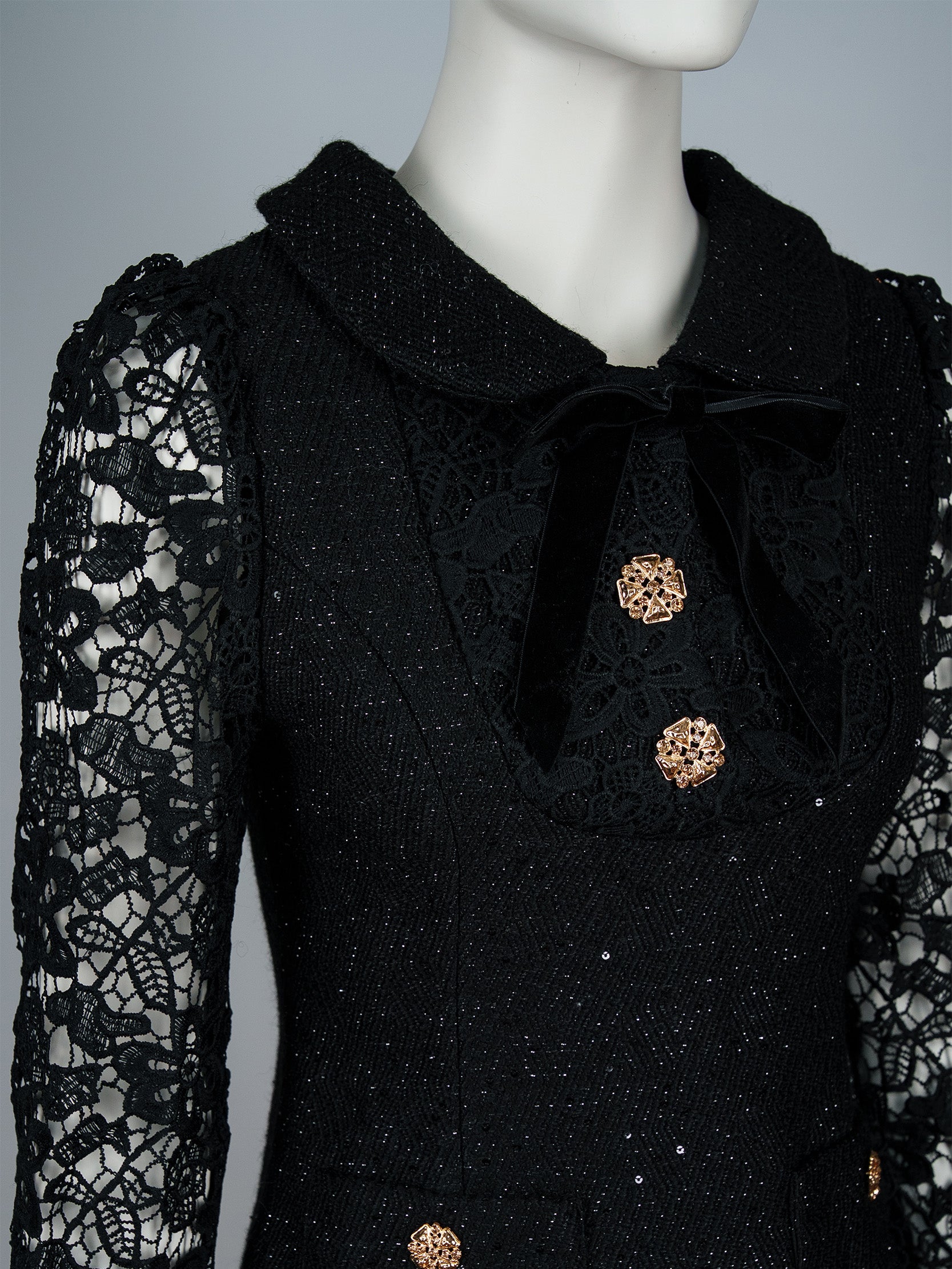 Lace Sleeve Tweed Mini Dress