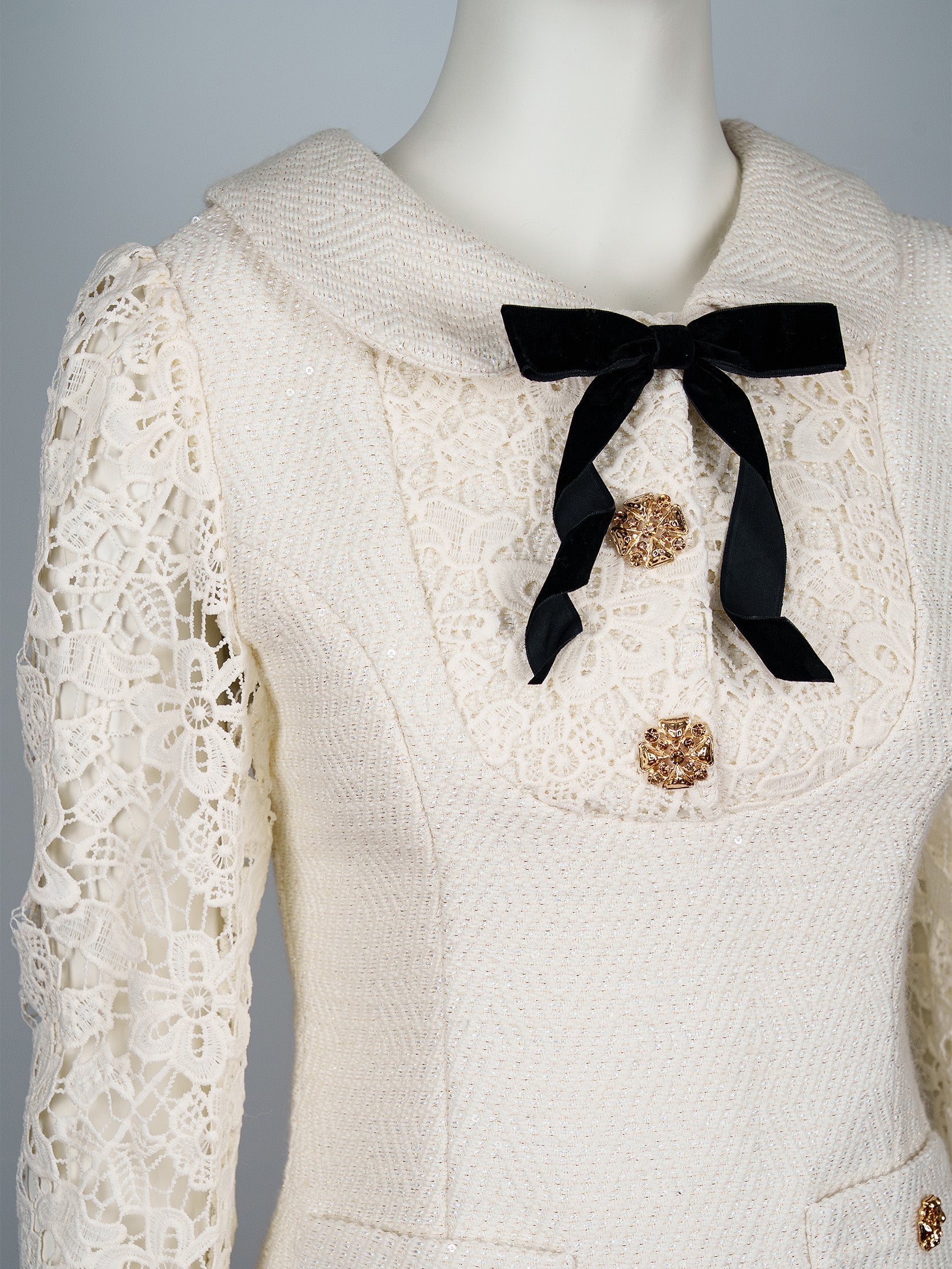 Lace Sleeve Tweed Mini Dress