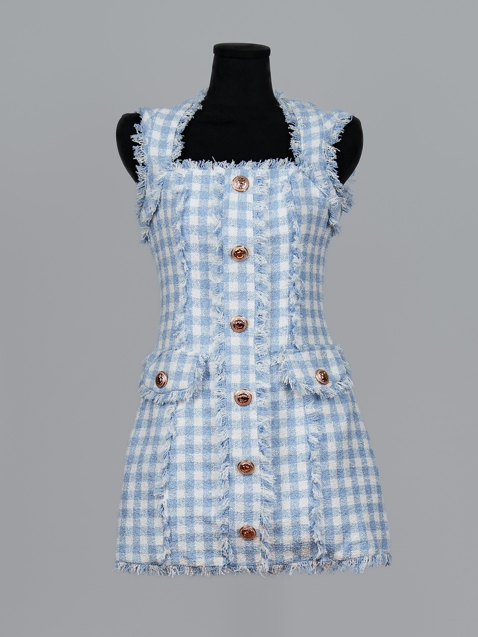 Frayed Check Tweed Mini Dress