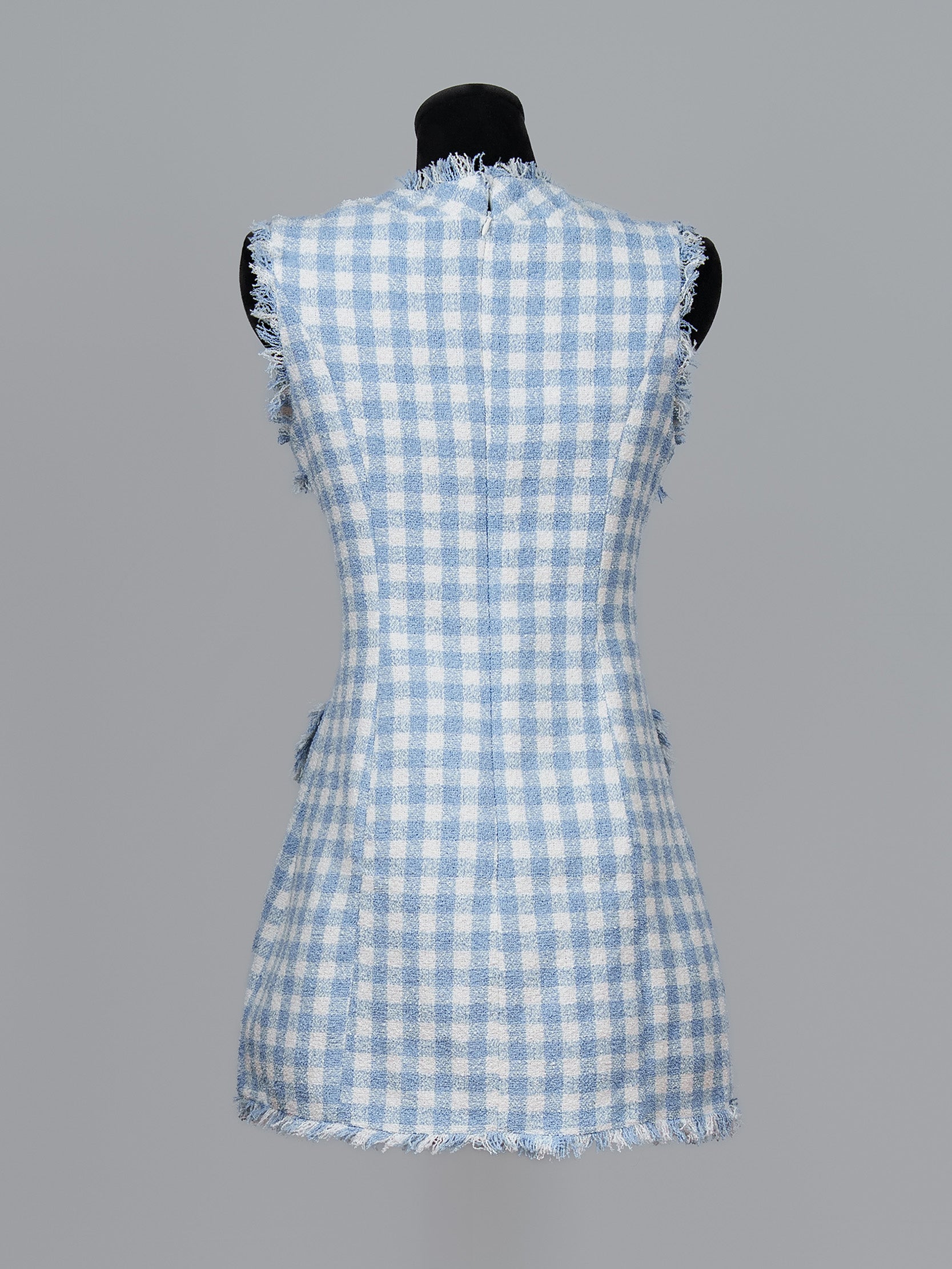Frayed Check Tweed Mini Dress