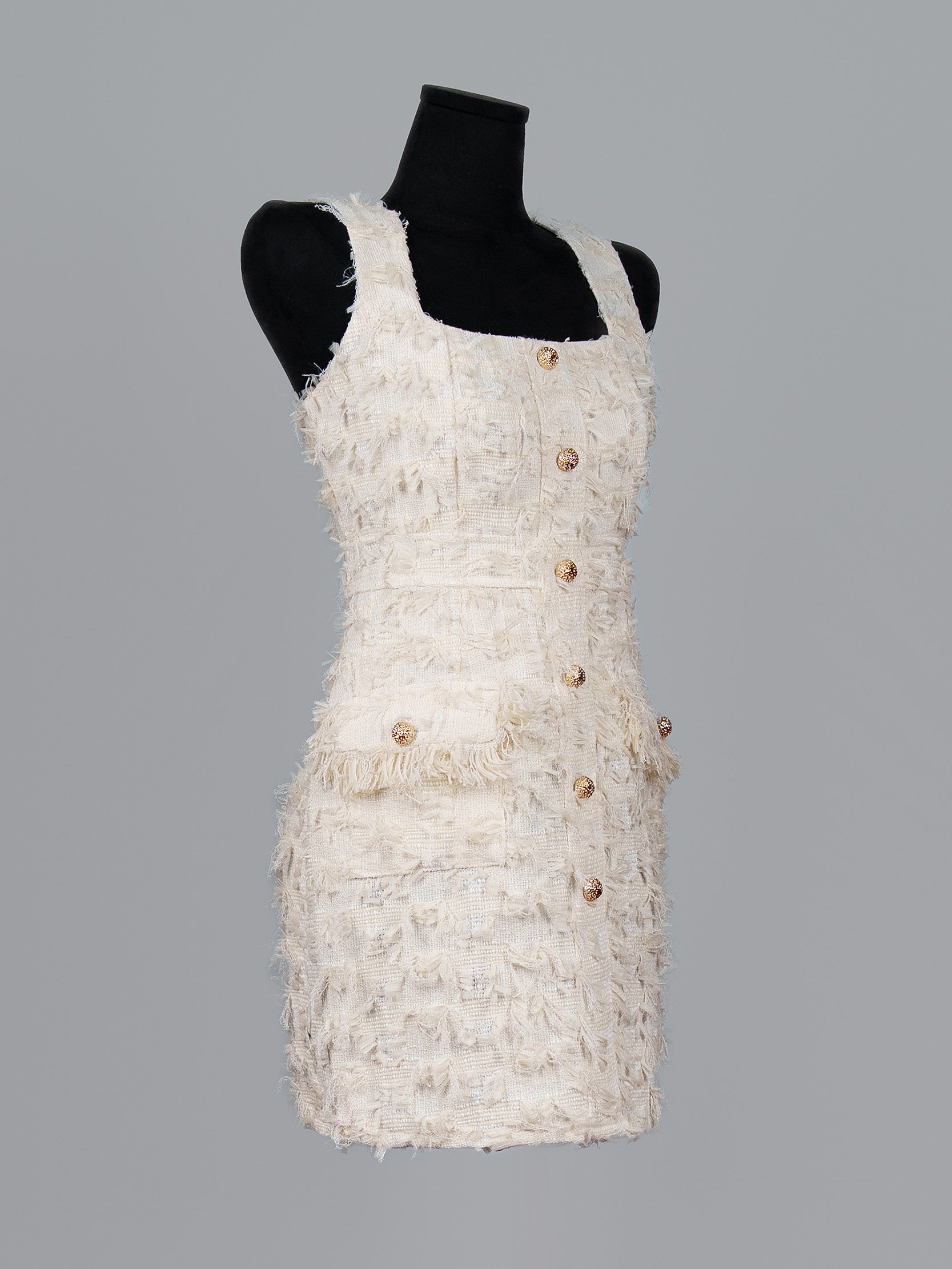 Petal Fringe Tweed Mini Dress