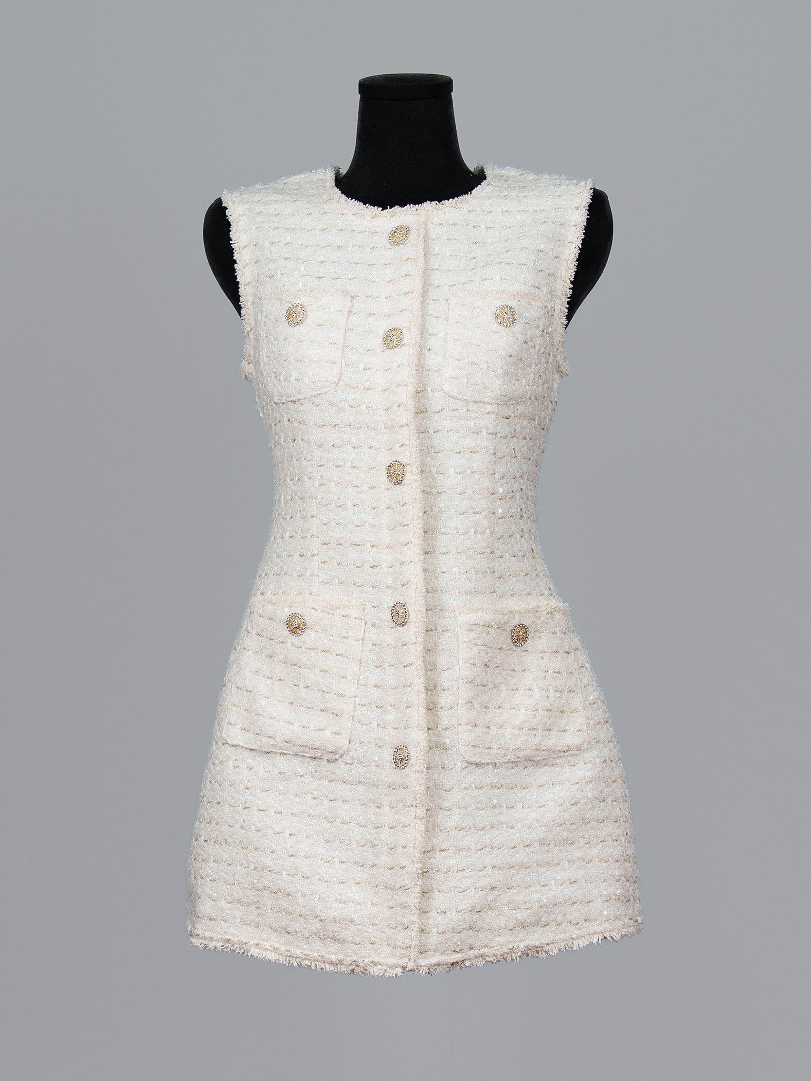 Gold Thread Tweed Mini Dress