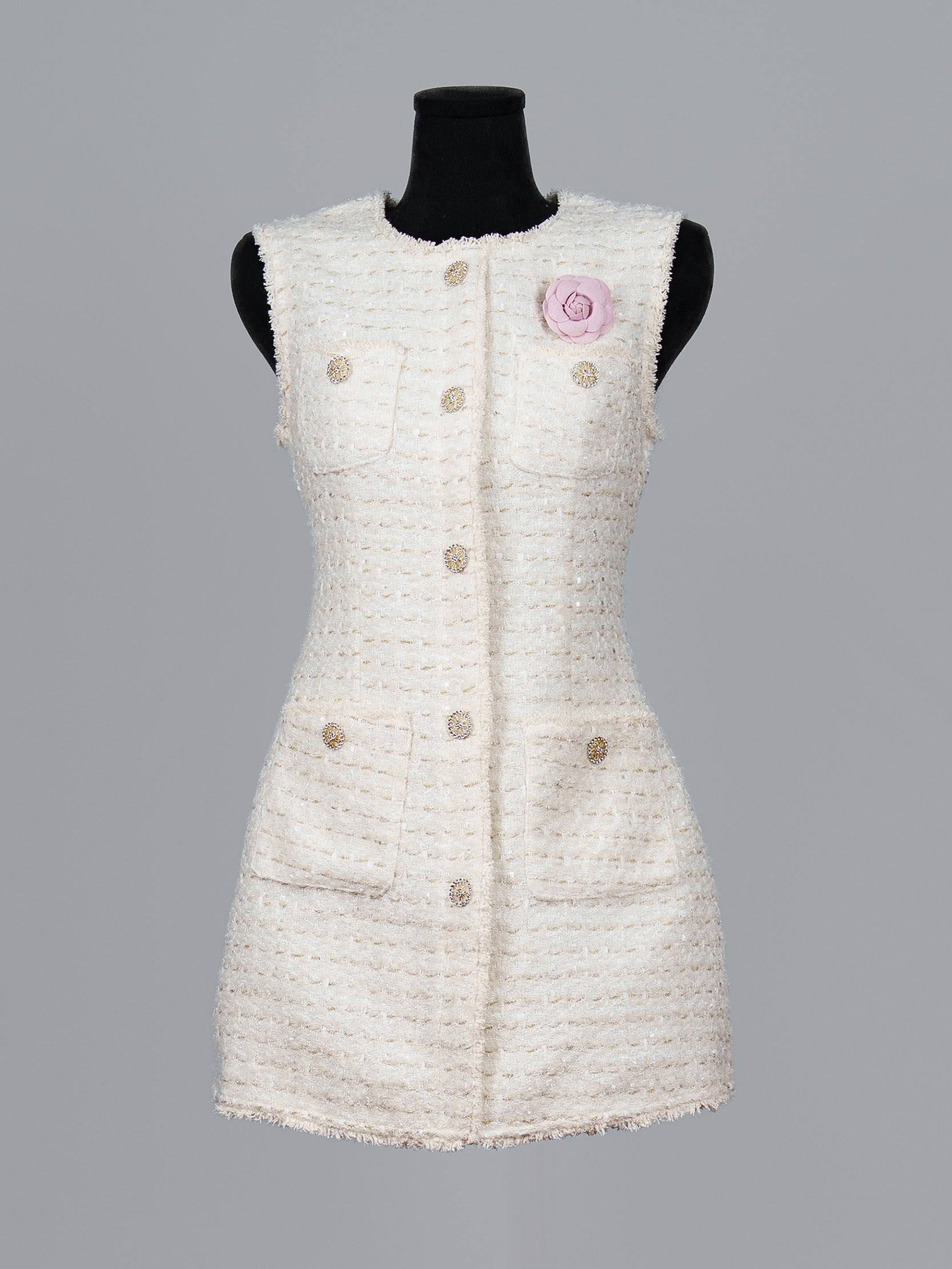 Gold Thread Tweed Mini Dress