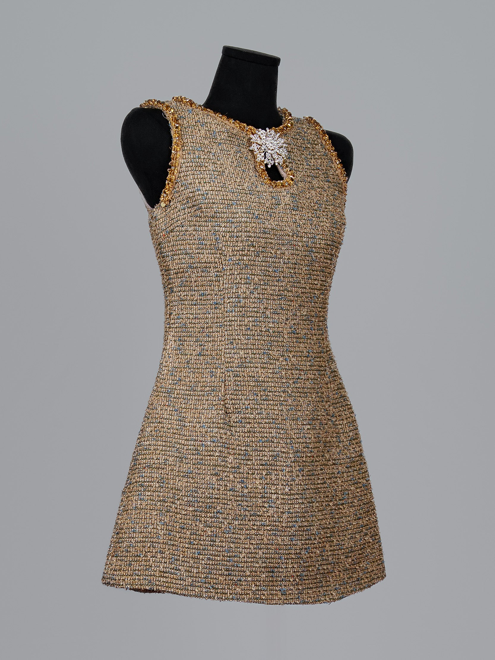 Crystal Trim Tweed Mini Dress