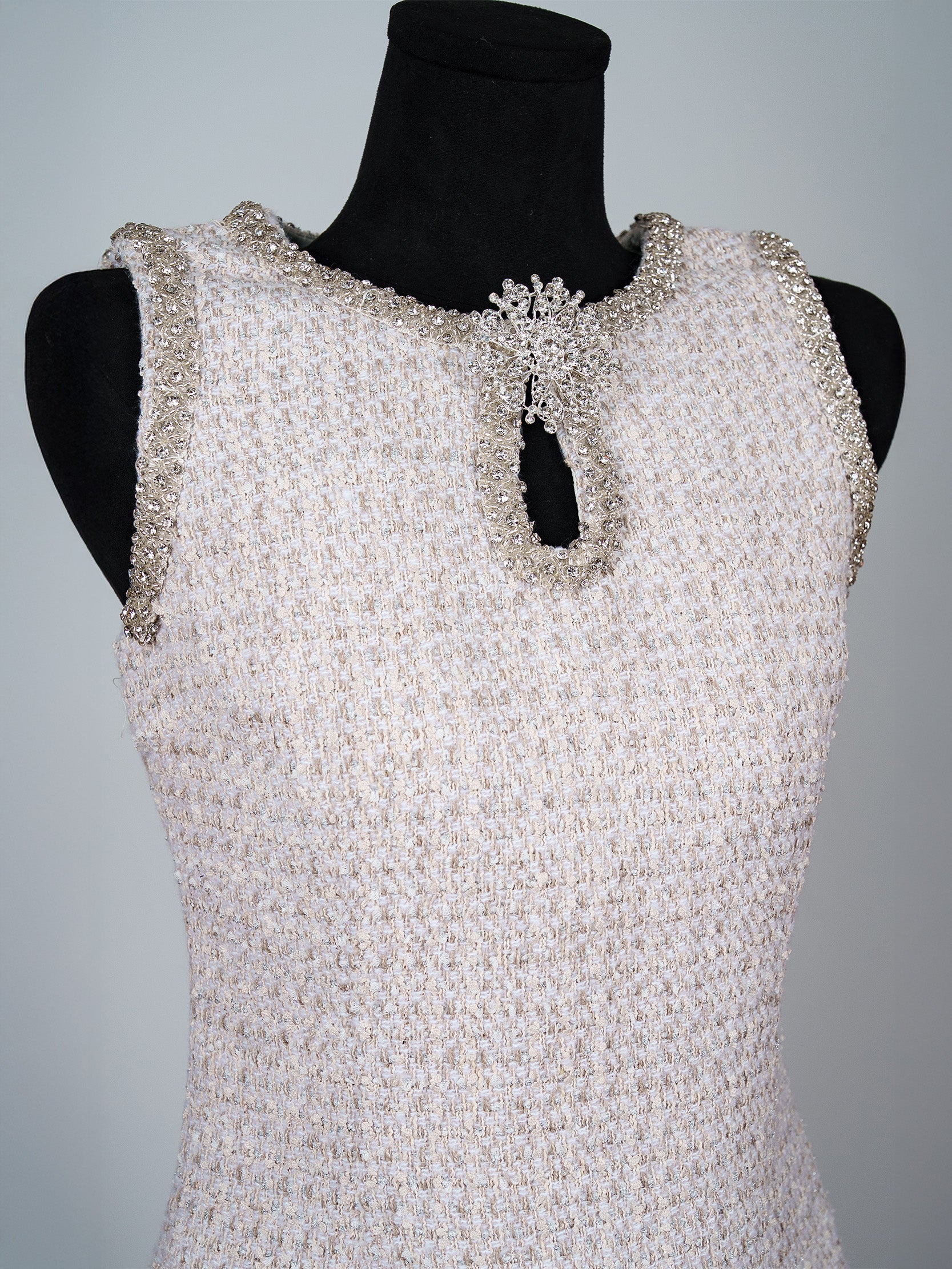 Crystal Trim Tweed Mini Dress