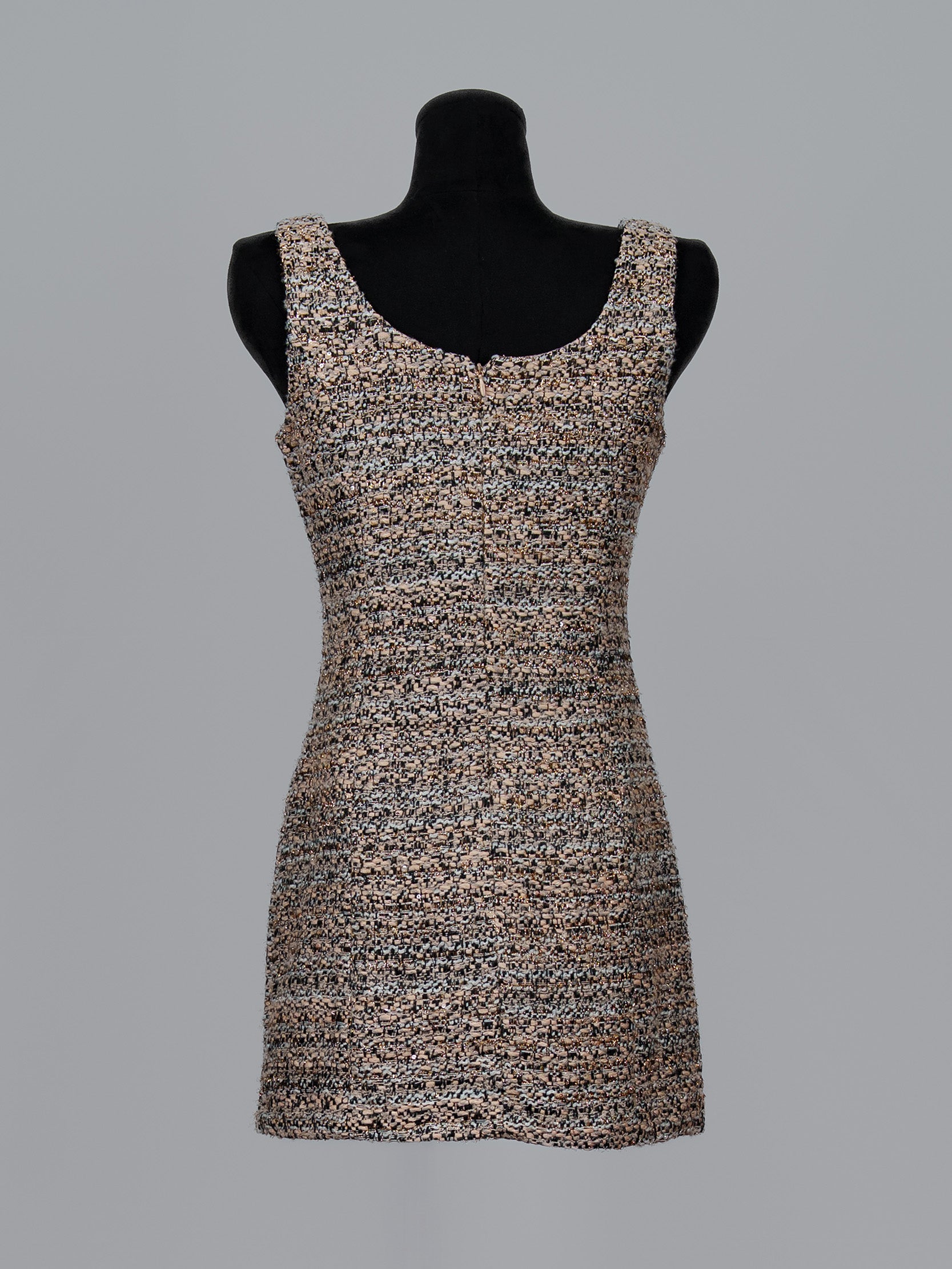 Gold Button Tweed Mini Dress