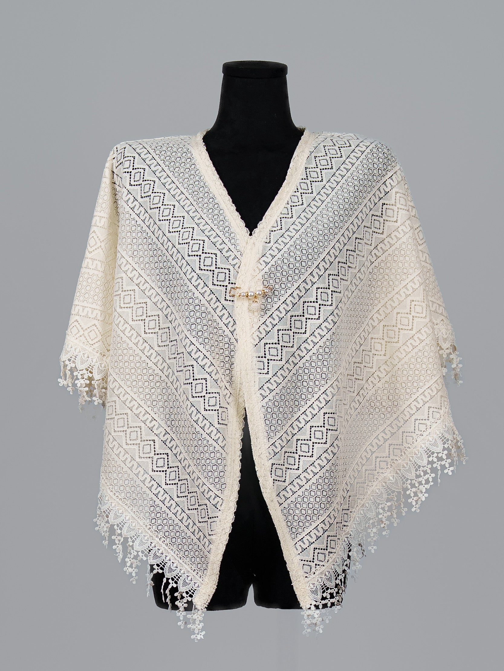 Lace Veil Shawl with Pearl Pin