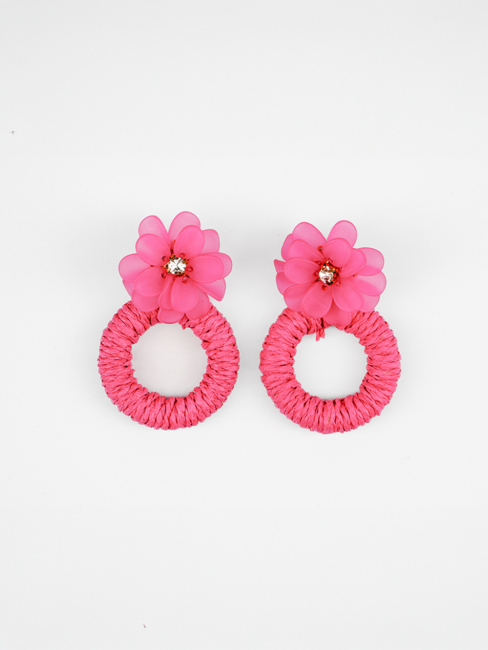 Layered Blossom Round Raffia Earrings