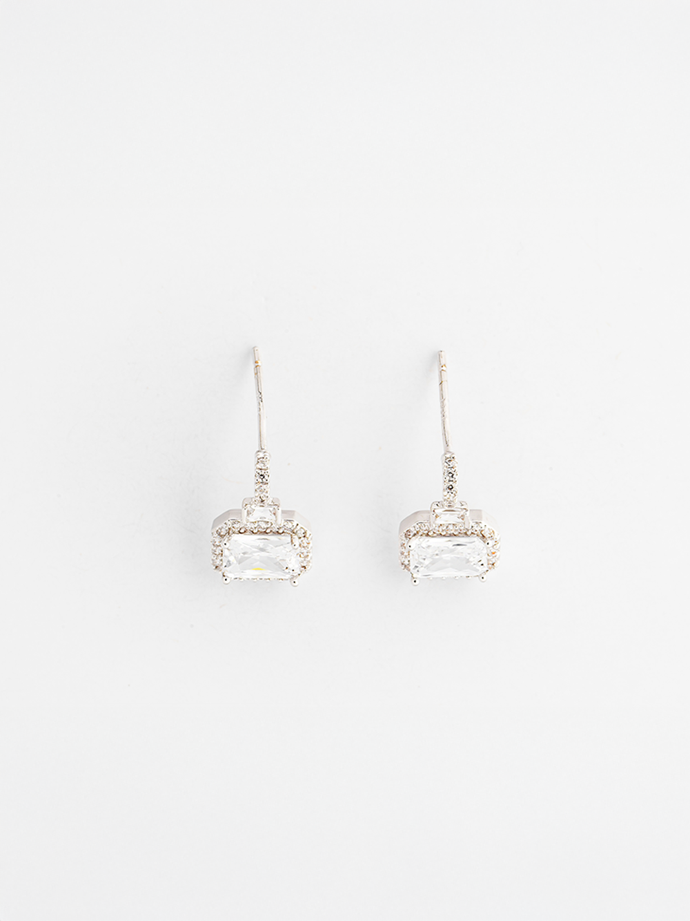 Emerald Cut Sparkle Silver Studs