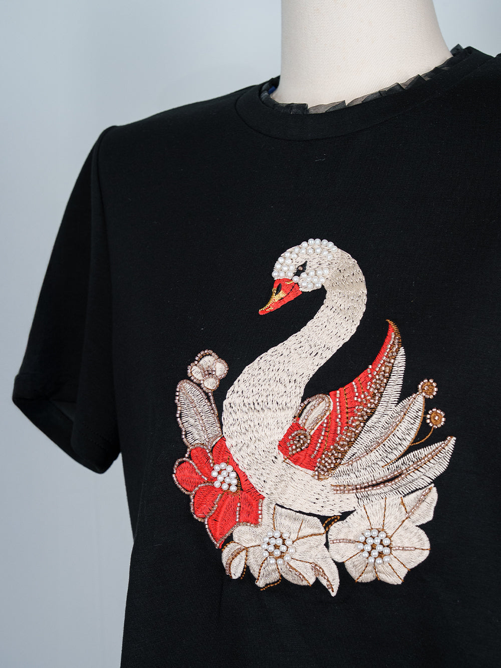 Embroidered Swan Pearl Tee