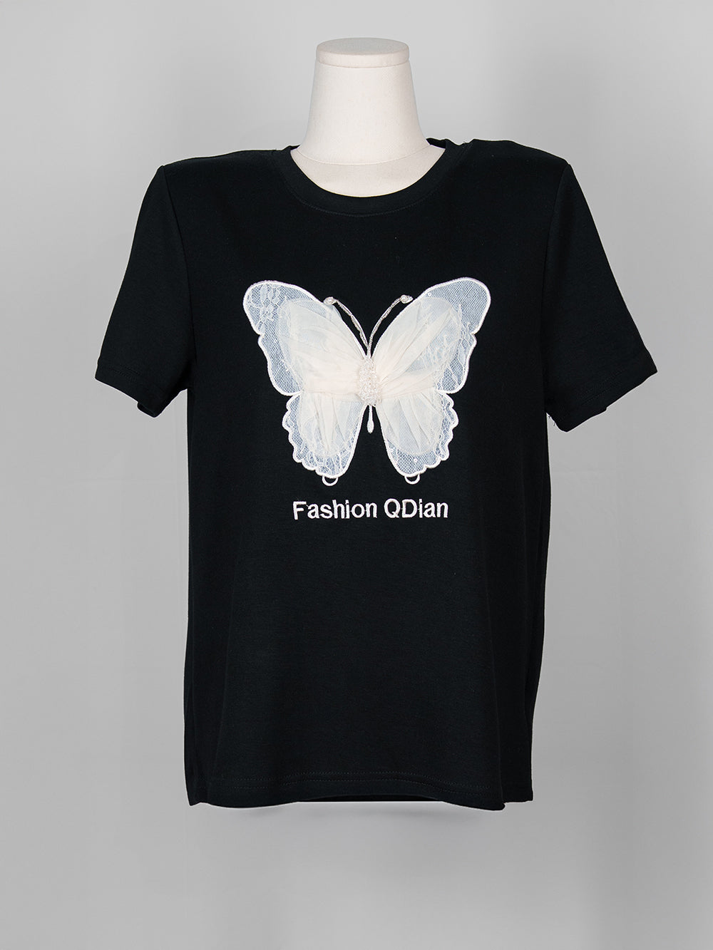 Lace Butterfly Embellished Tee