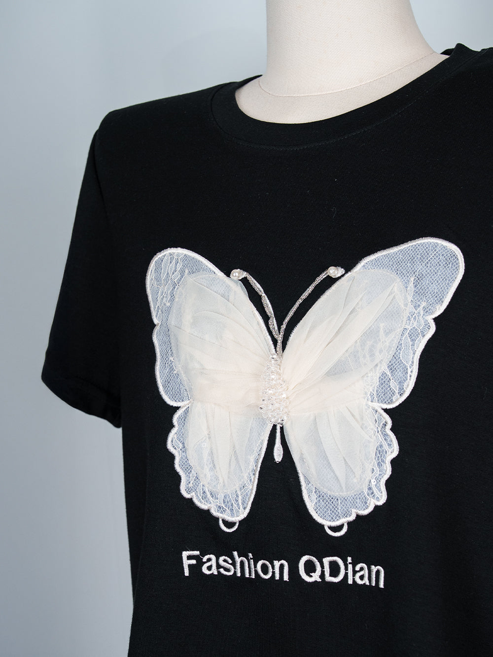 Lace Butterfly Embellished Tee