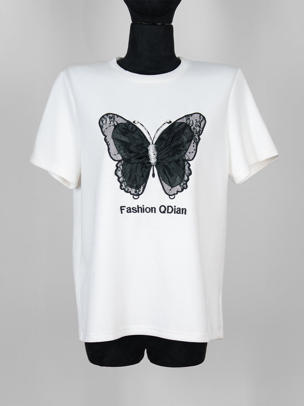 Lace Butterfly Embellished Tee