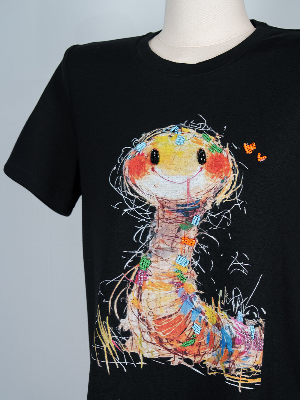 Smiling Sketch Art Beaded Tee