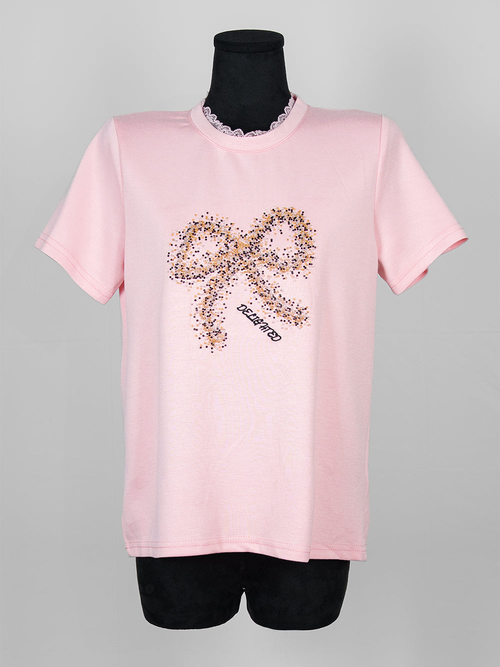 Pink Bow Beaded Tee
