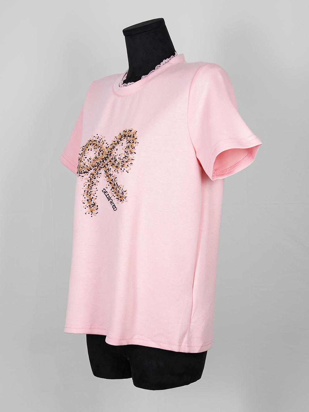 Pink Bow Beaded Tee