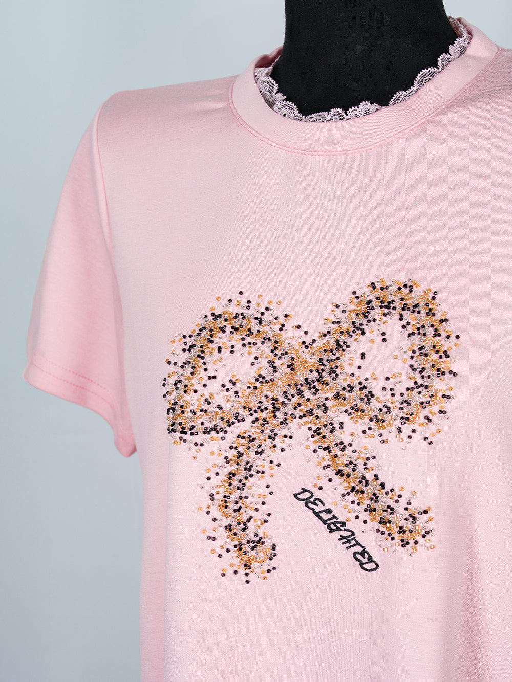 Pink Bow Beaded Tee